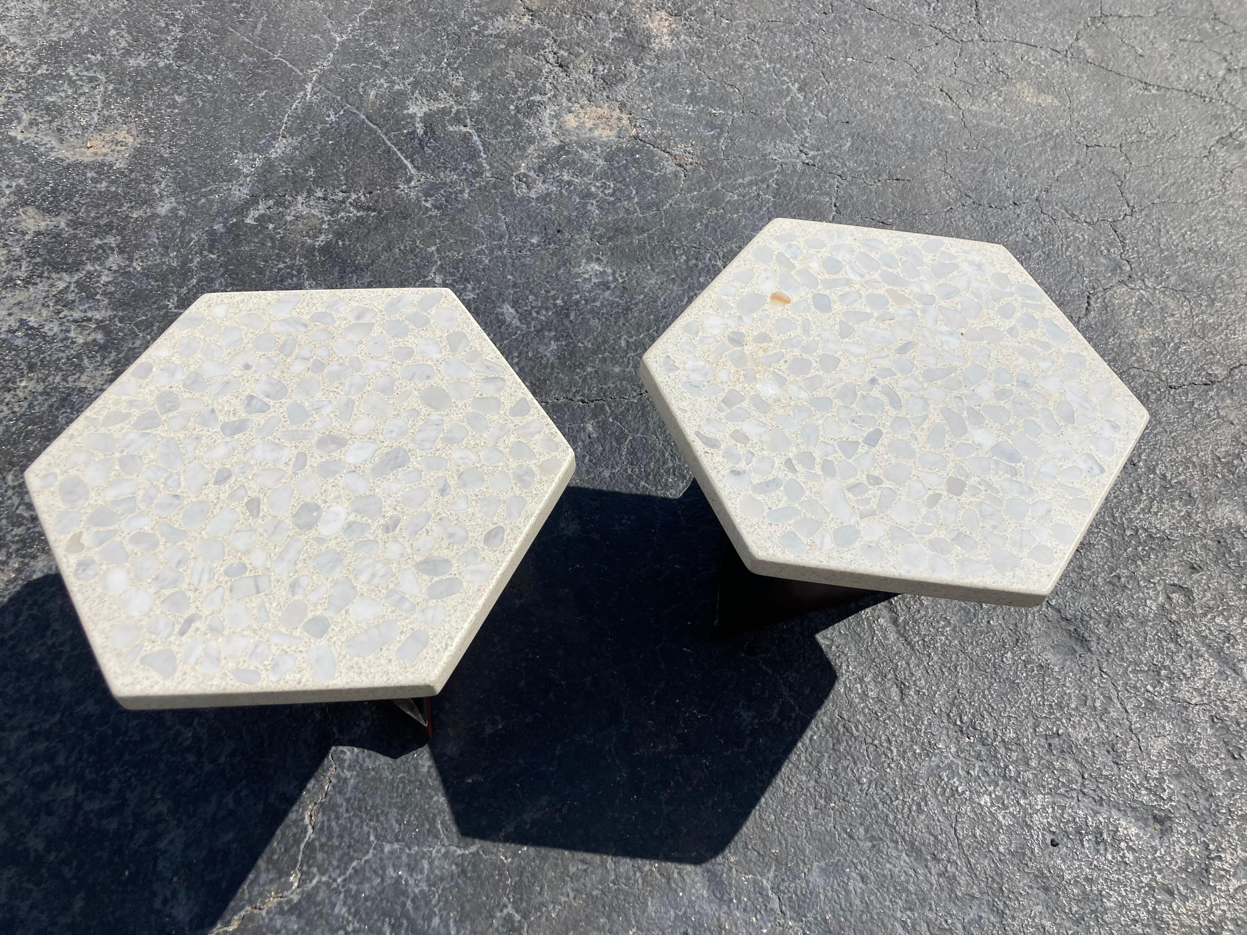 Harvey Probber Style Side Tables Hexagonal Terazzo Tops For Sale 1