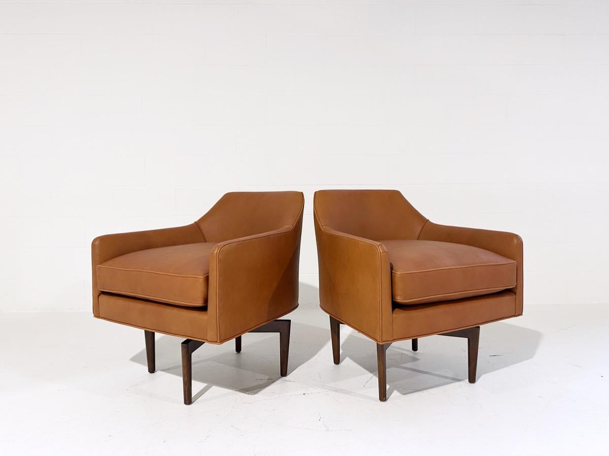 Harvey Probber Style Swivel Chairs in Goatskin Leather, pair 1