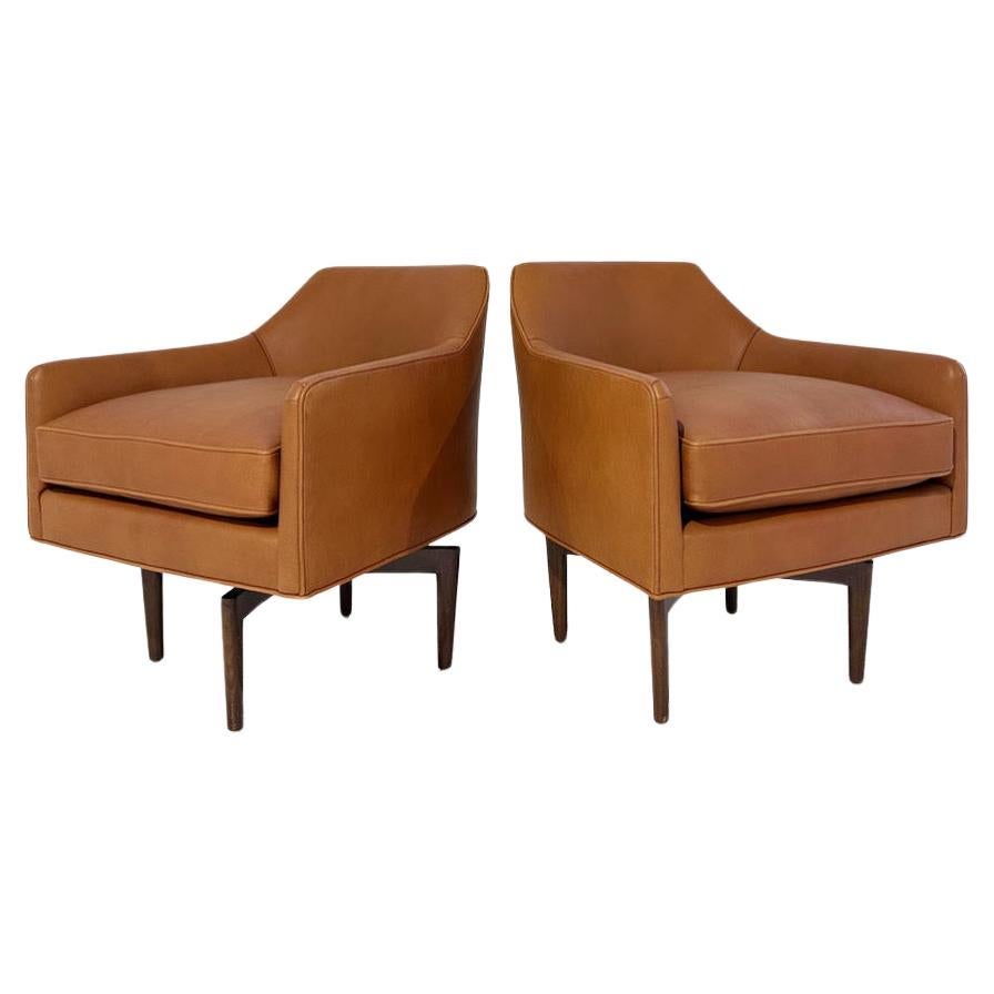 Harvey Probber Style Swivel Chairs in Goatskin Leather, pair