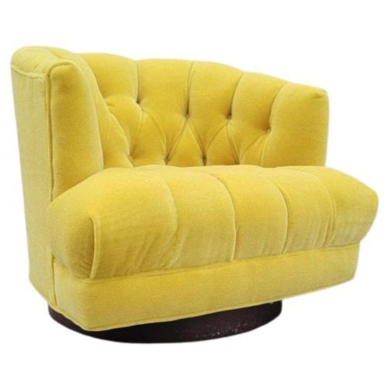 Harvey Probber Style Tufted Barrel Back Swivel Lounge Chair in Yellow
