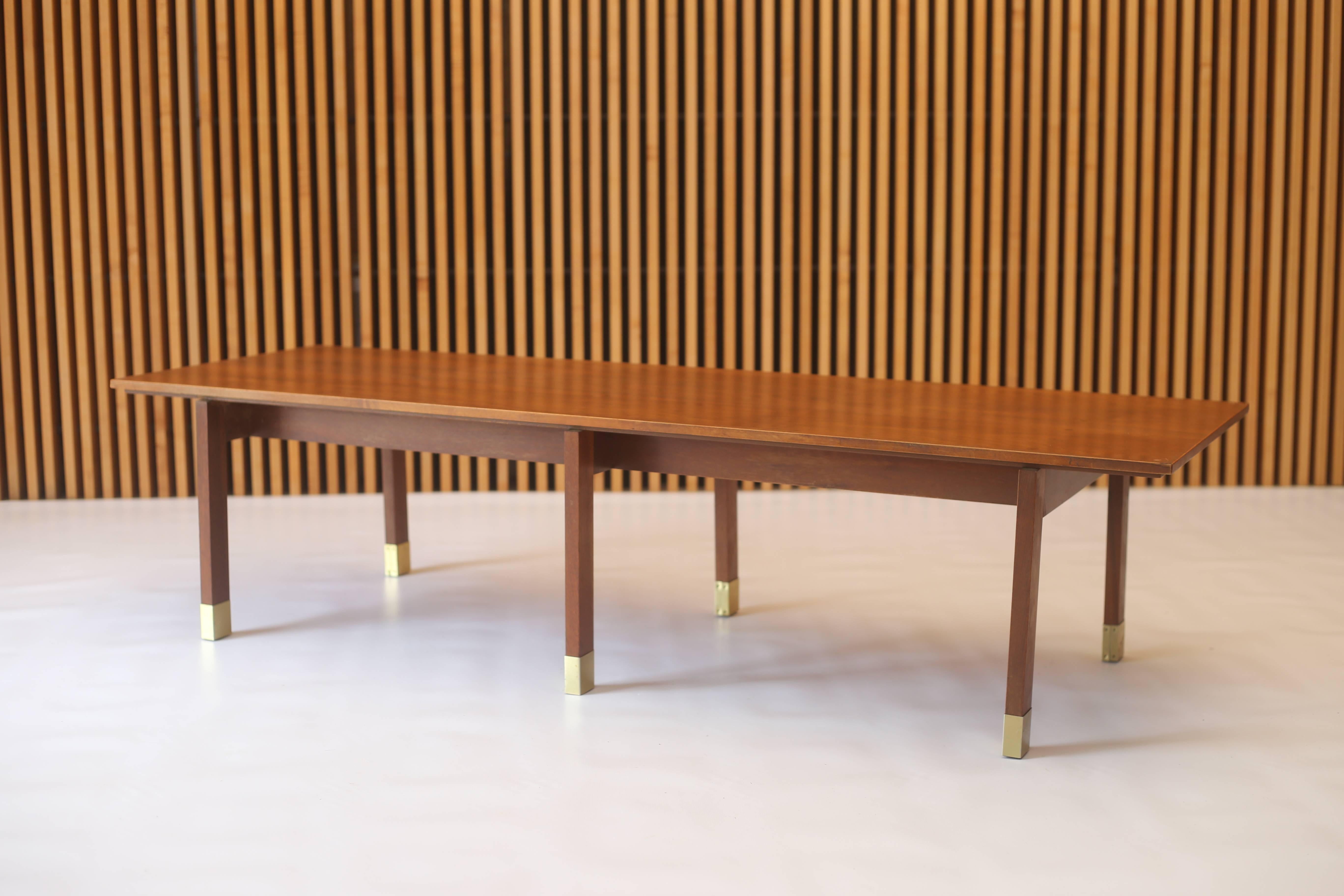 Mid-20th Century Harvey Probber Style Walnut and Brass Bench Coffee Table
