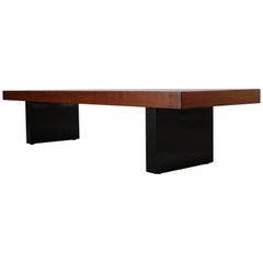 Harvey Probber Style Walnut Bench with Ebonized Plinth Base