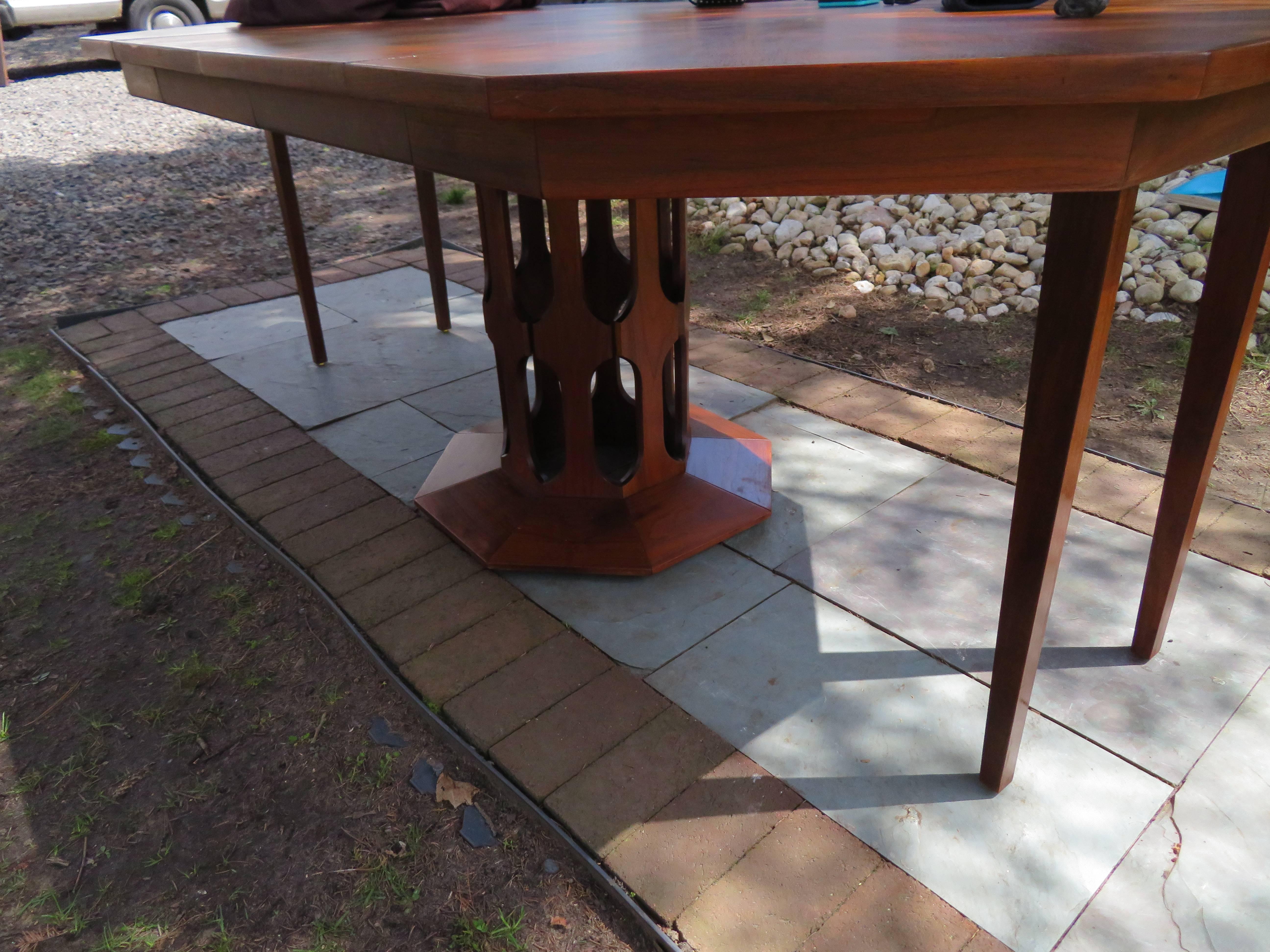 Harvey Probber Style Walnut Octagon Extension Table 2 Leaves Mid-Century Modern 4