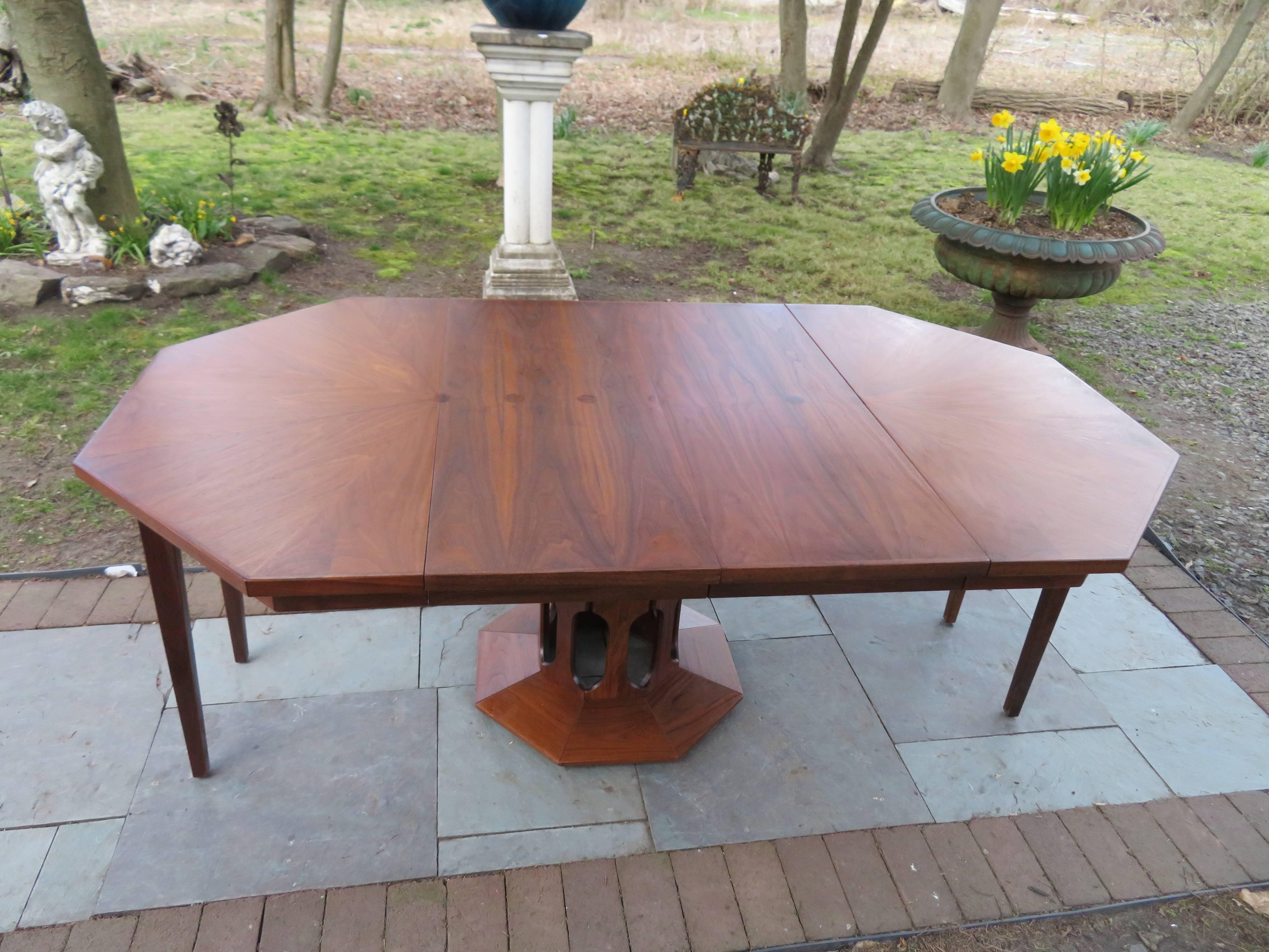 Harvey Probber Style Walnut Octagon Extension Table 2 Leaves Mid-Century Modern 5