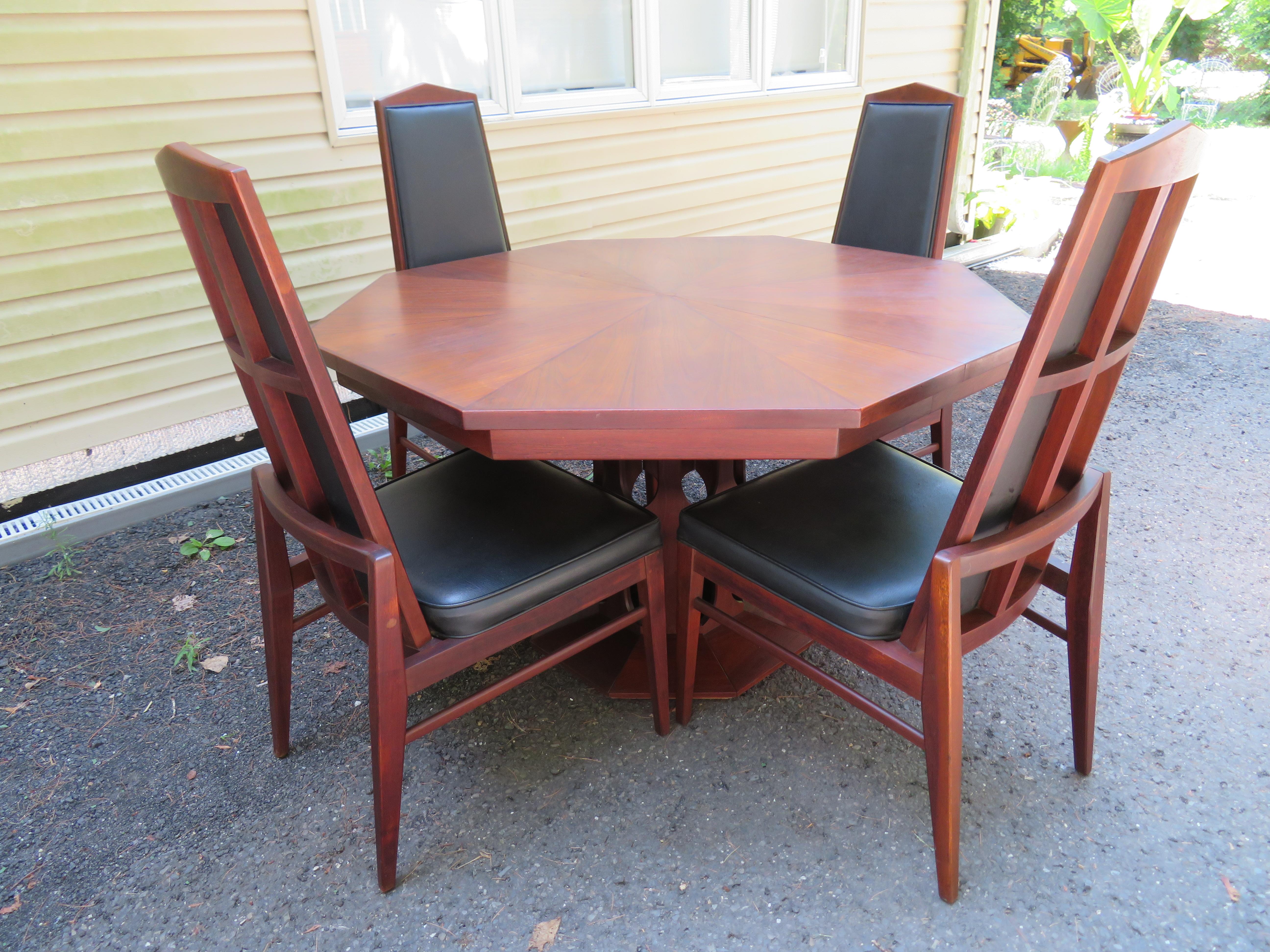 Harvey Probber Style Walnut Octagon Extension Table 3 Leaves Mid-Century Modern 10