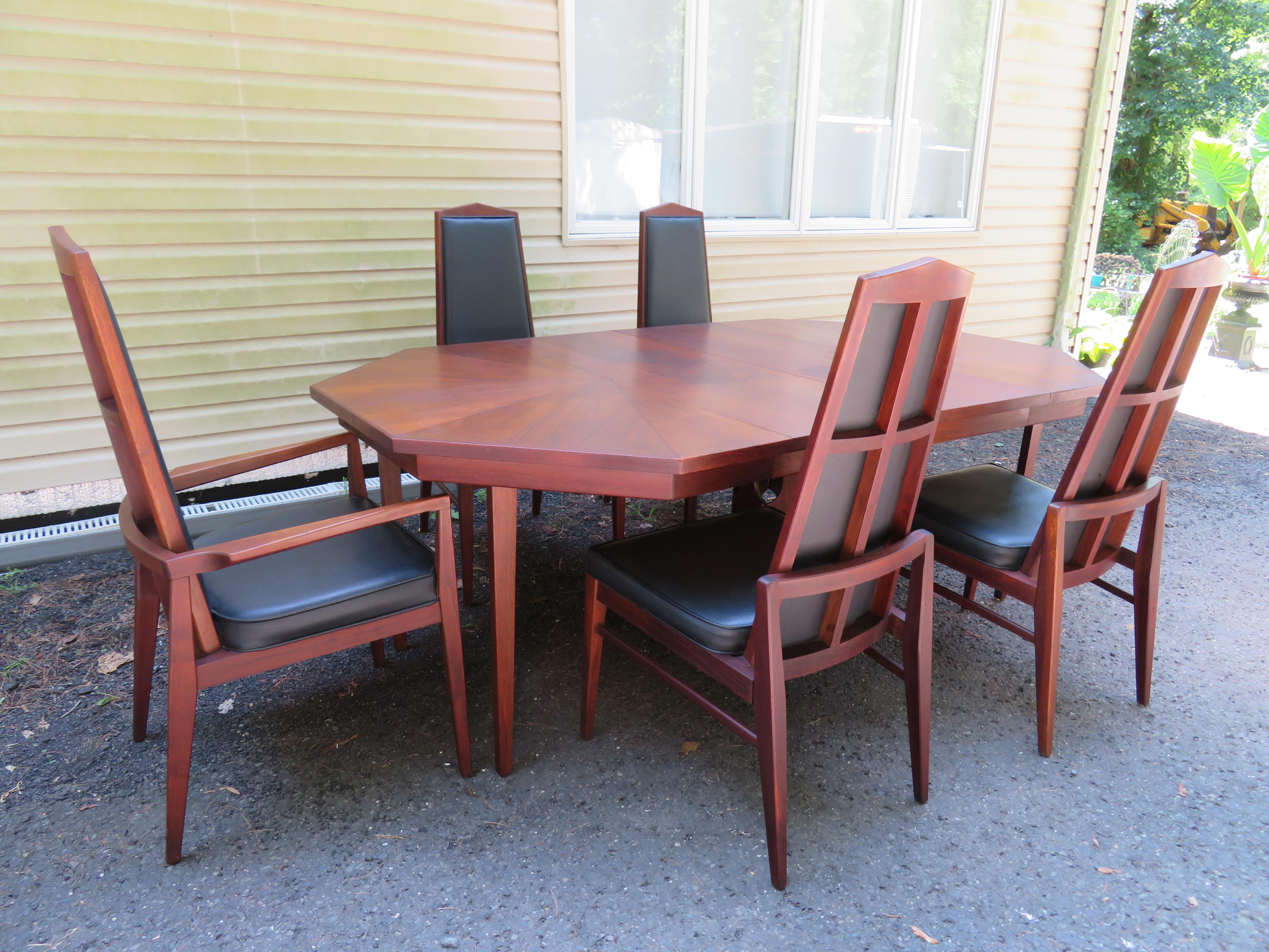 Harvey Probber Style Walnut Octagon Extension Table 3 Leaves Mid-Century Modern 11