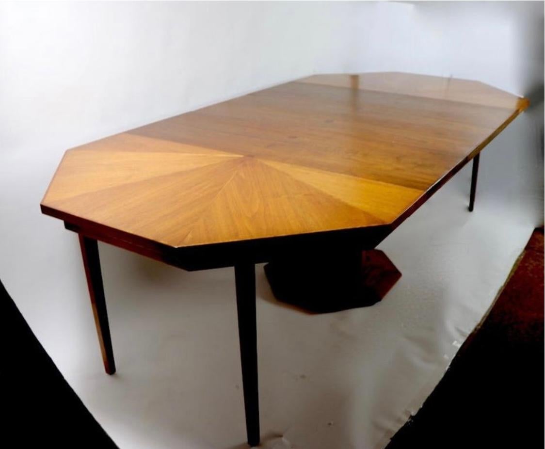 American Harvey Probber Style Walnut Octagon Extension Table 3 Leaves Mid-Century Modern