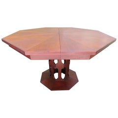 Harvey Probber Style Walnut Octagon Extension Table 3 Leaves Mid-Century Modern