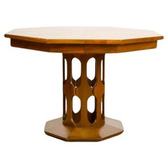 Harvey Probber Style Walnut Octagon Extension Table 3 Leaves Mid-Century Modern
