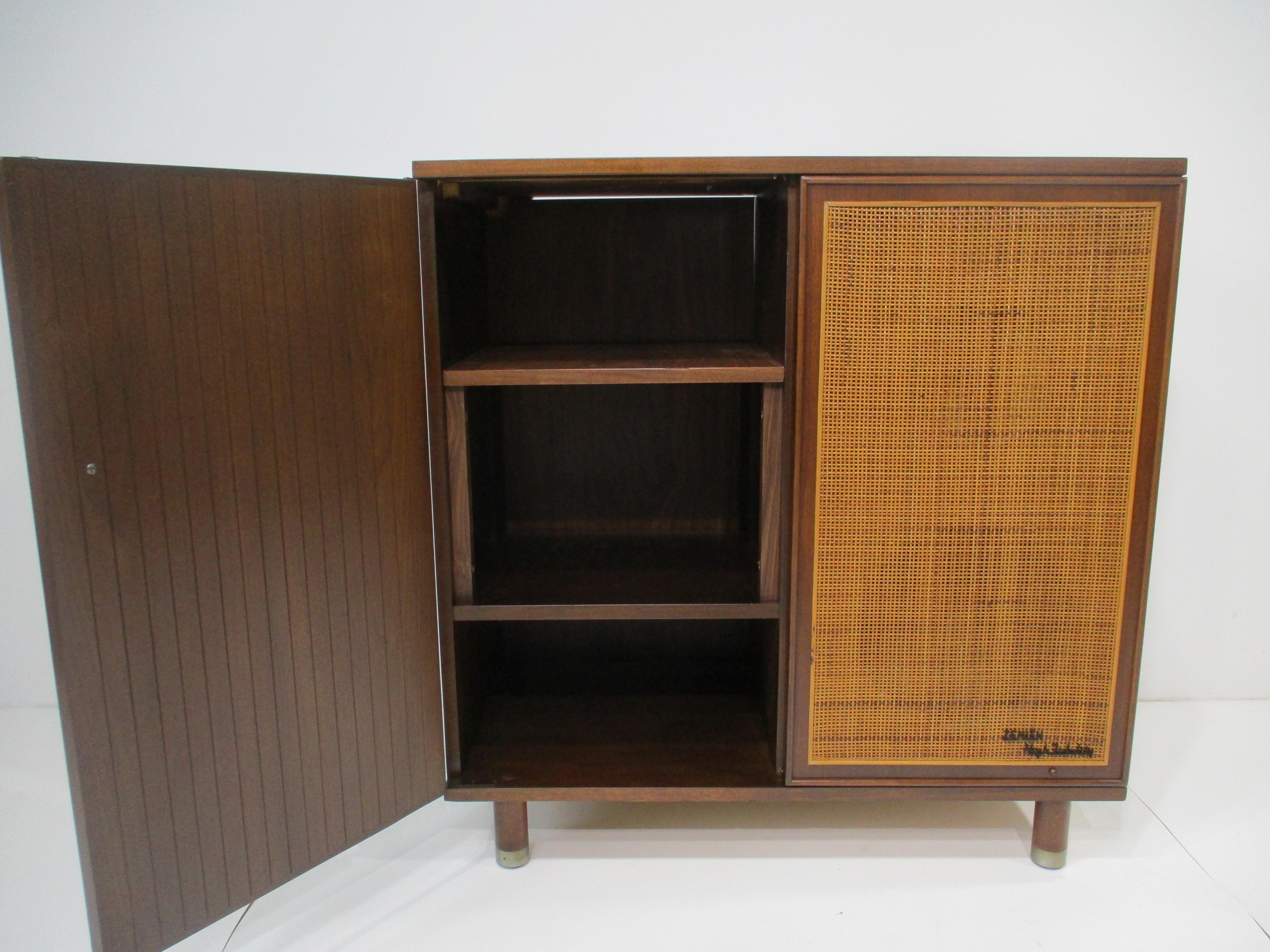 Cane Harvey Probber styled Walnut Stereo Cabinet For Sale