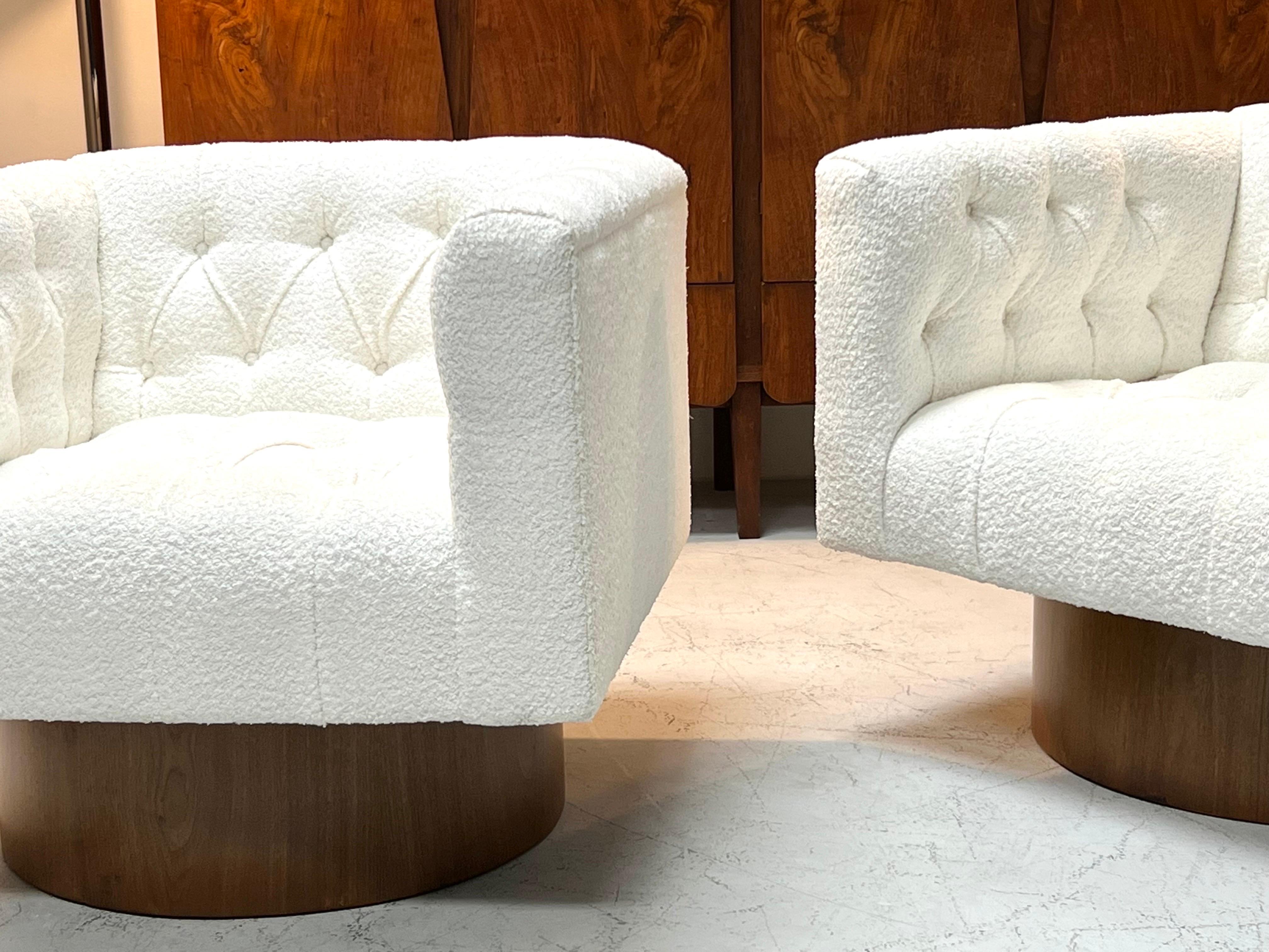 Bouclé Harvey Probber Swivel Cube Club Lounge Chairs  For Sale