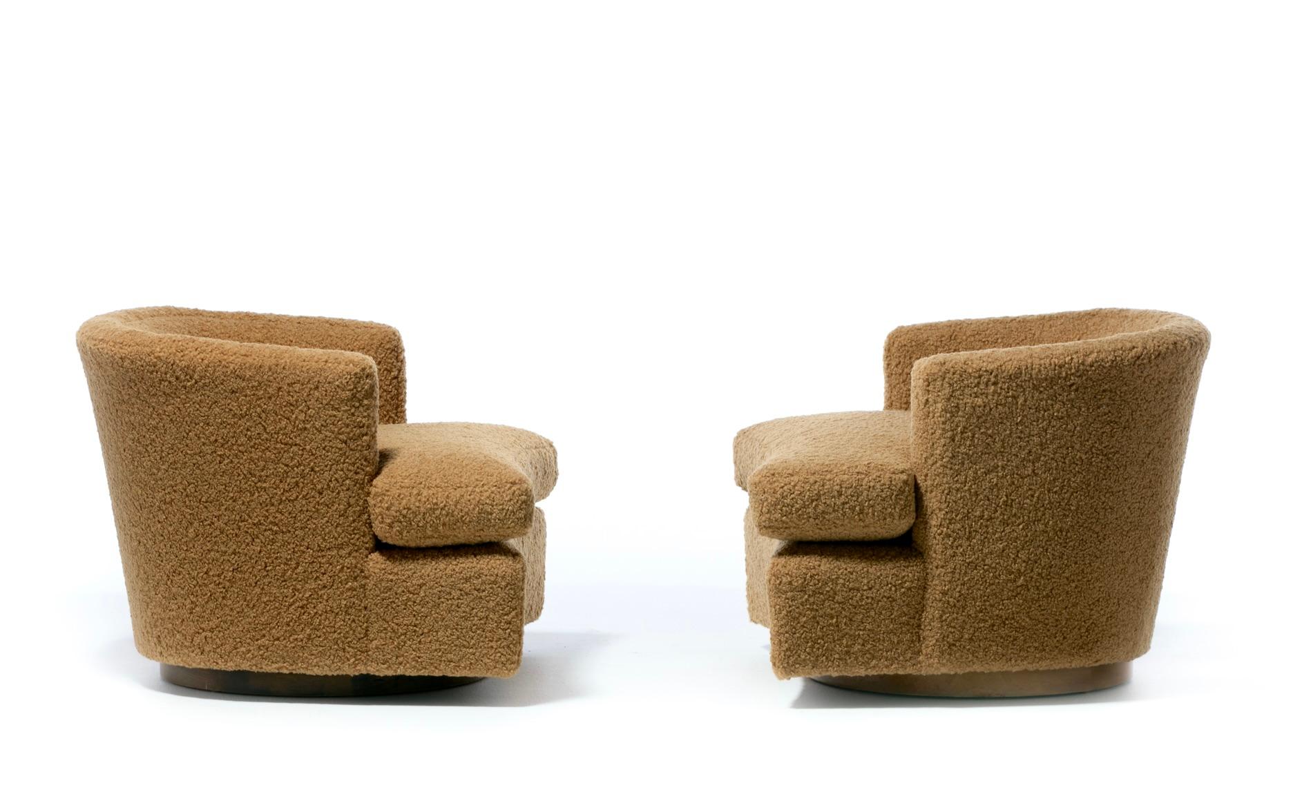 American Harvey Probber Swivel Lounge Chairs Upholstered in Camel Teddy Bear C. 1955 For Sale