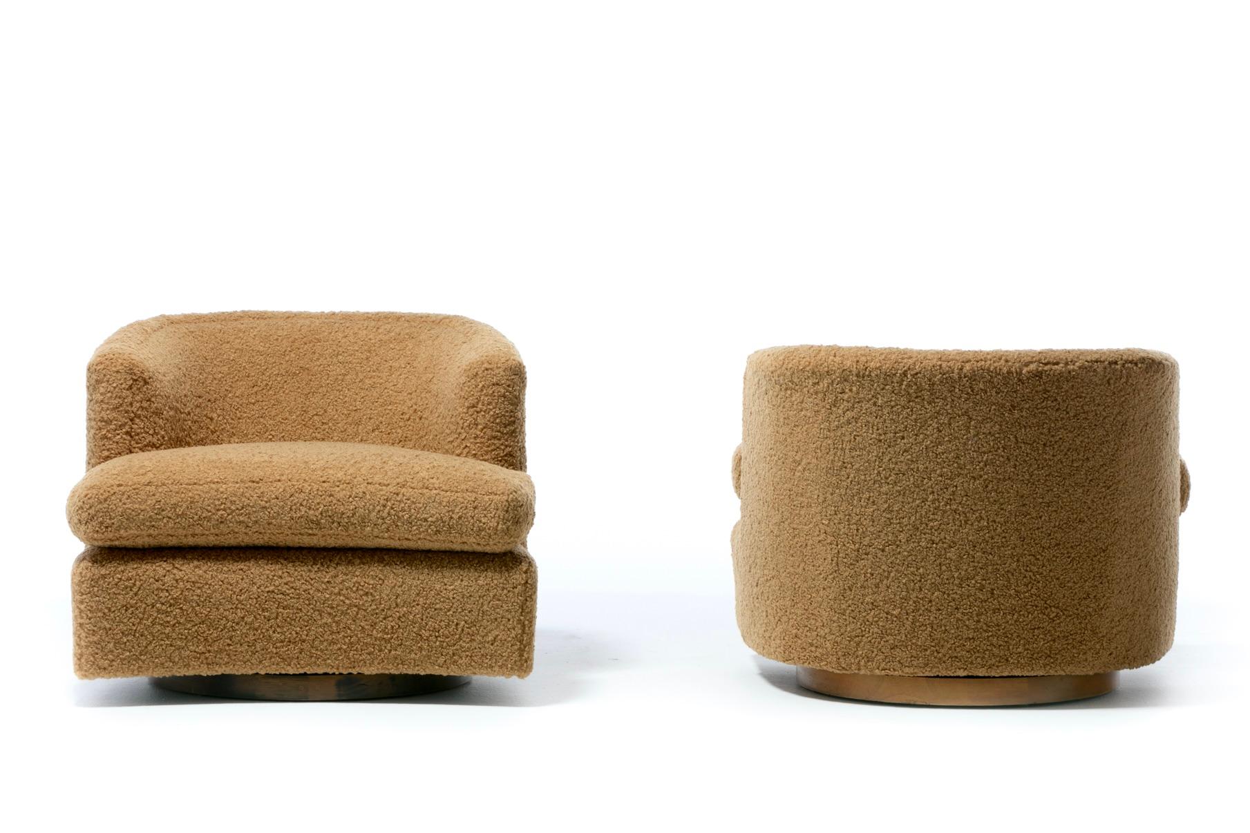 Harvey Probber Swivel Lounge Chairs Upholstered in Camel Teddy Bear C. 1955 In Good Condition For Sale In Saint Louis, MO