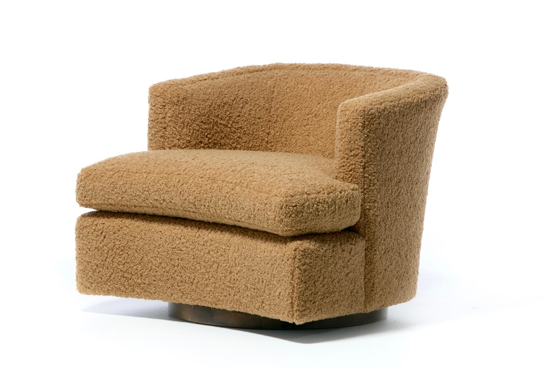 Bouclé Harvey Probber Swivel Lounge Chairs Upholstered in Camel Teddy Bear C. 1955 For Sale