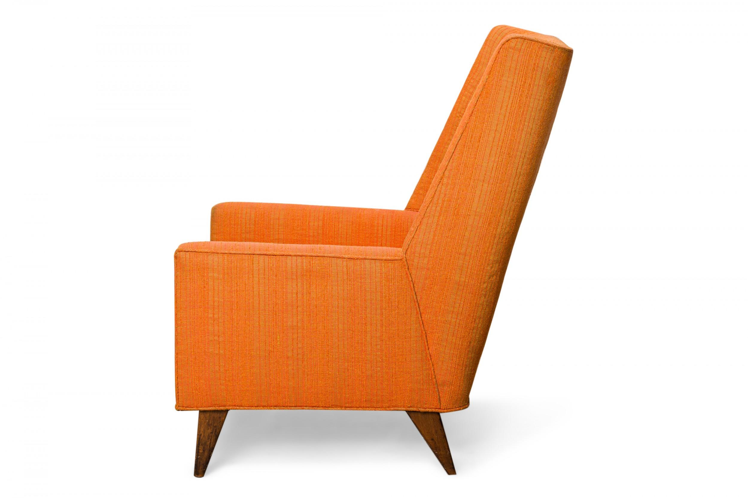 Mid-Century Modern Harvey Probber Tall Back Orange Fabric Upholstered Arm / Lounge Chair For Sale