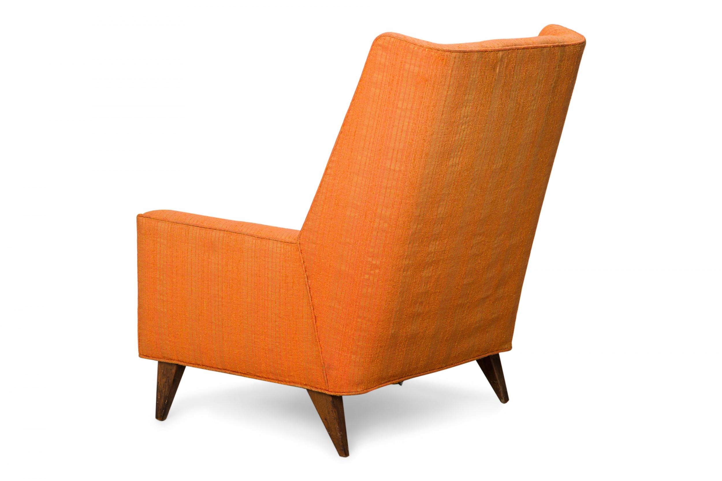 American Harvey Probber Tall Back Orange Fabric Upholstered Arm / Lounge Chair For Sale