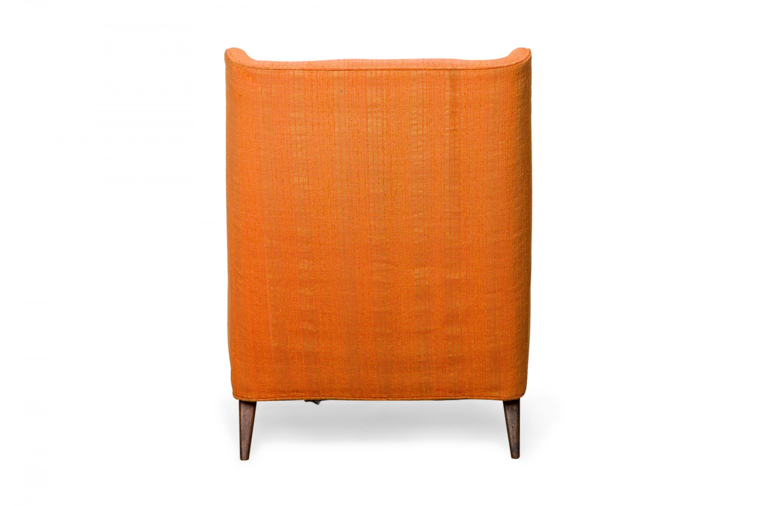 Harvey Probber Tall Back Orange Fabric Upholstered Arm / Lounge Chair In Good Condition For Sale In New York, NY