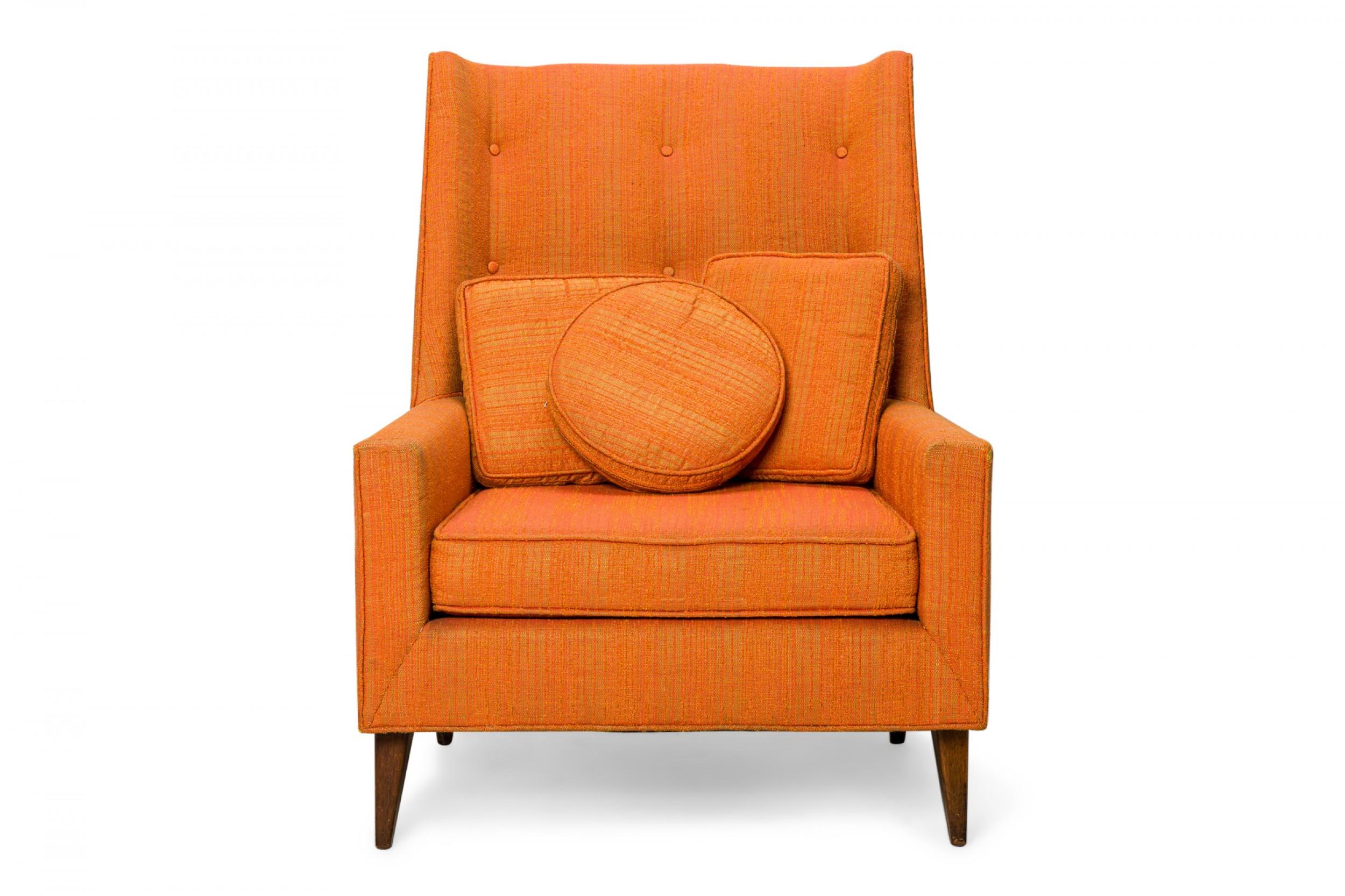20th Century Harvey Probber Tall Back Orange Fabric Upholstered Arm / Lounge Chair For Sale