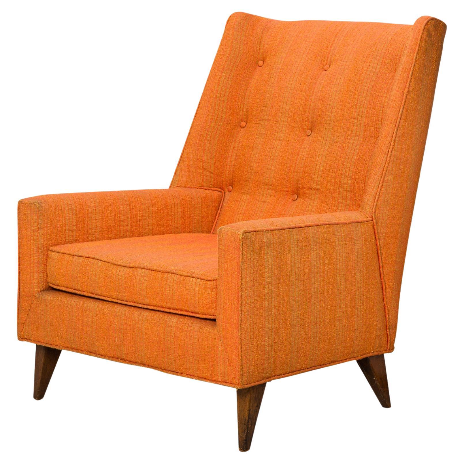 Harvey Probber Chaise longue à dossier haut en tissu orange avec accoudoirs tapissés