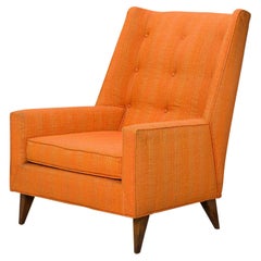 Harvey Probber Tall Back Orange Fabric Upholstered Arm / Lounge Chair