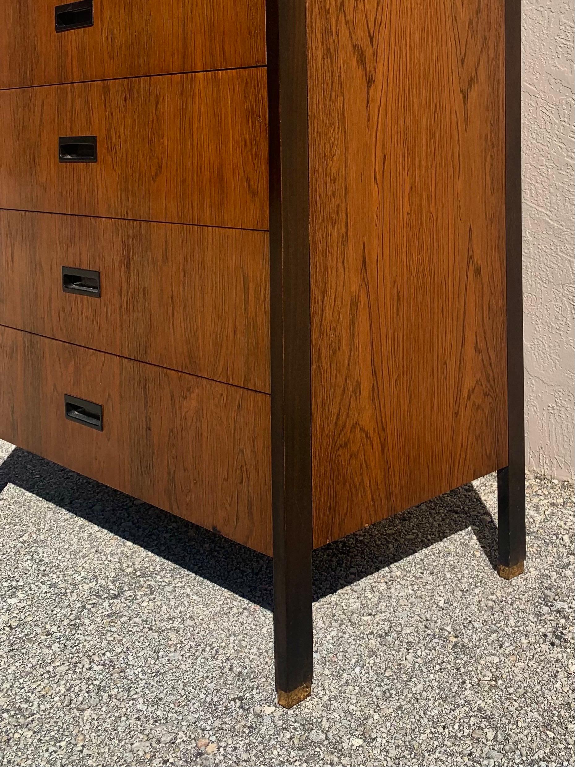 20th Century Harvey Probber Tall Boy 6 Drawer Dresser in Rosewood and Mahogany