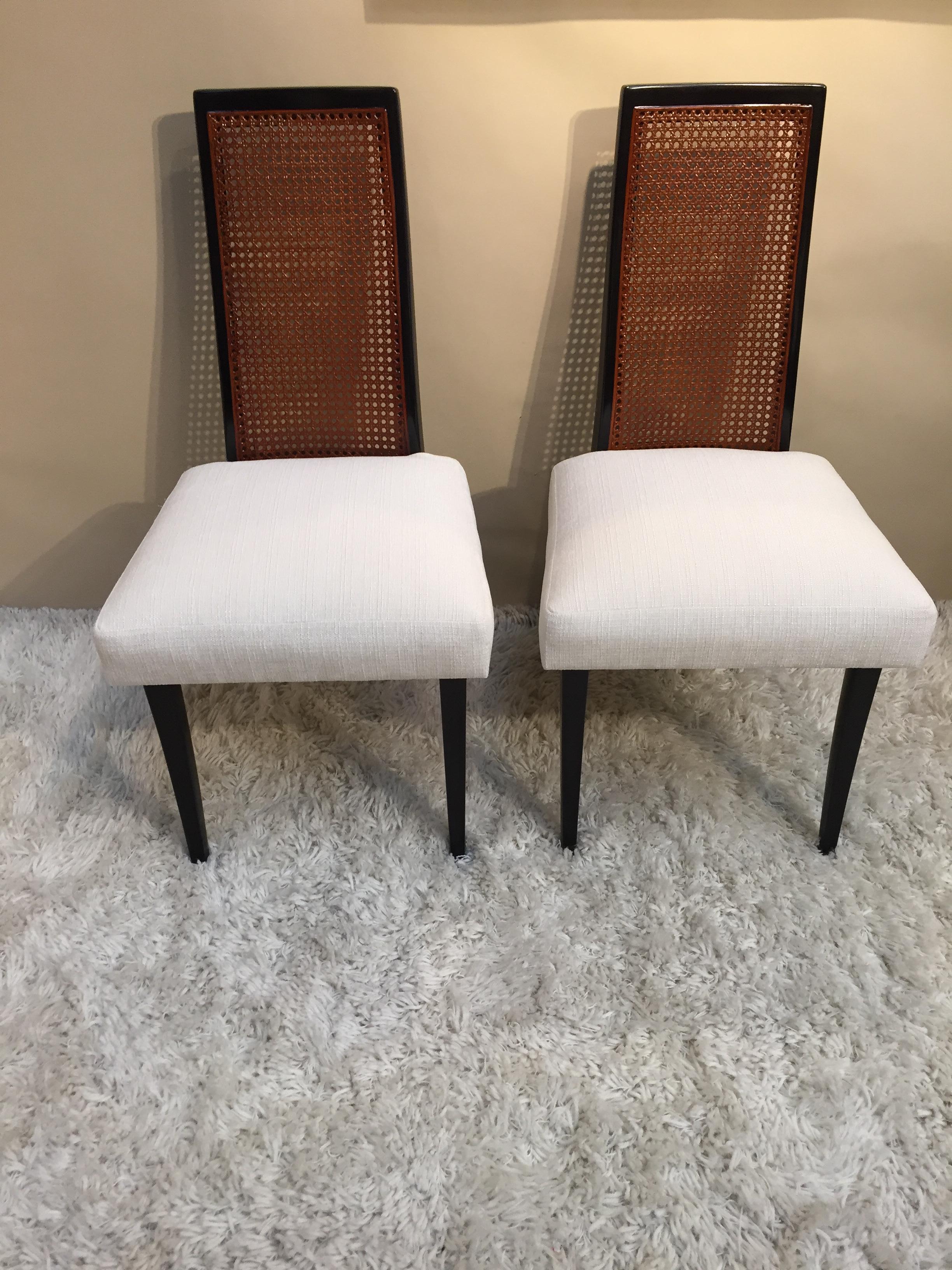 Fabric Harvey Probber Tall Cane Back Chairs