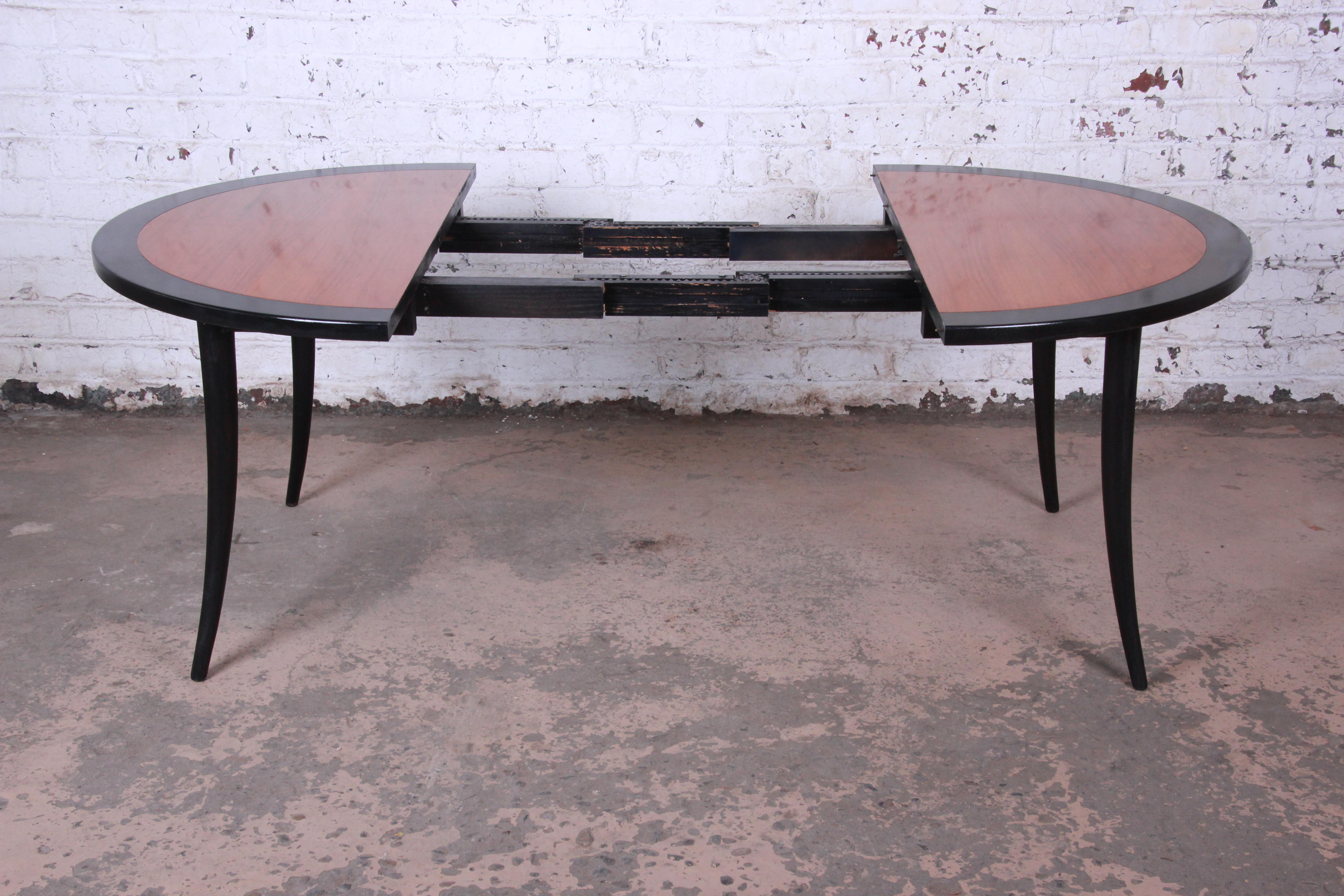 Harvey Probber Teak and Black Lacquer Saber Leg Extension Dining Table, 1950s 4