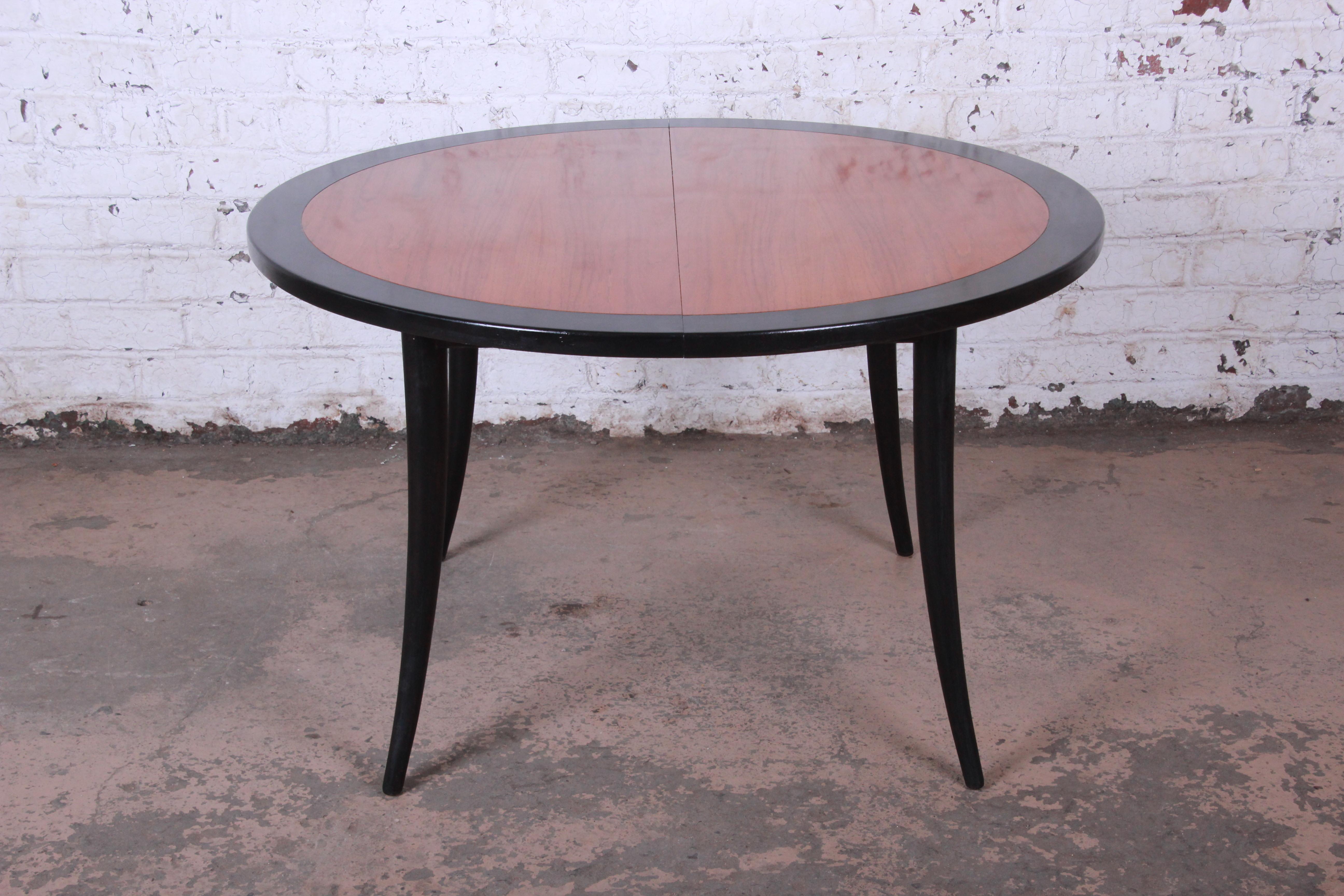 Harvey Probber Teak and Black Lacquer Saber Leg Extension Dining Table, 1950s 5