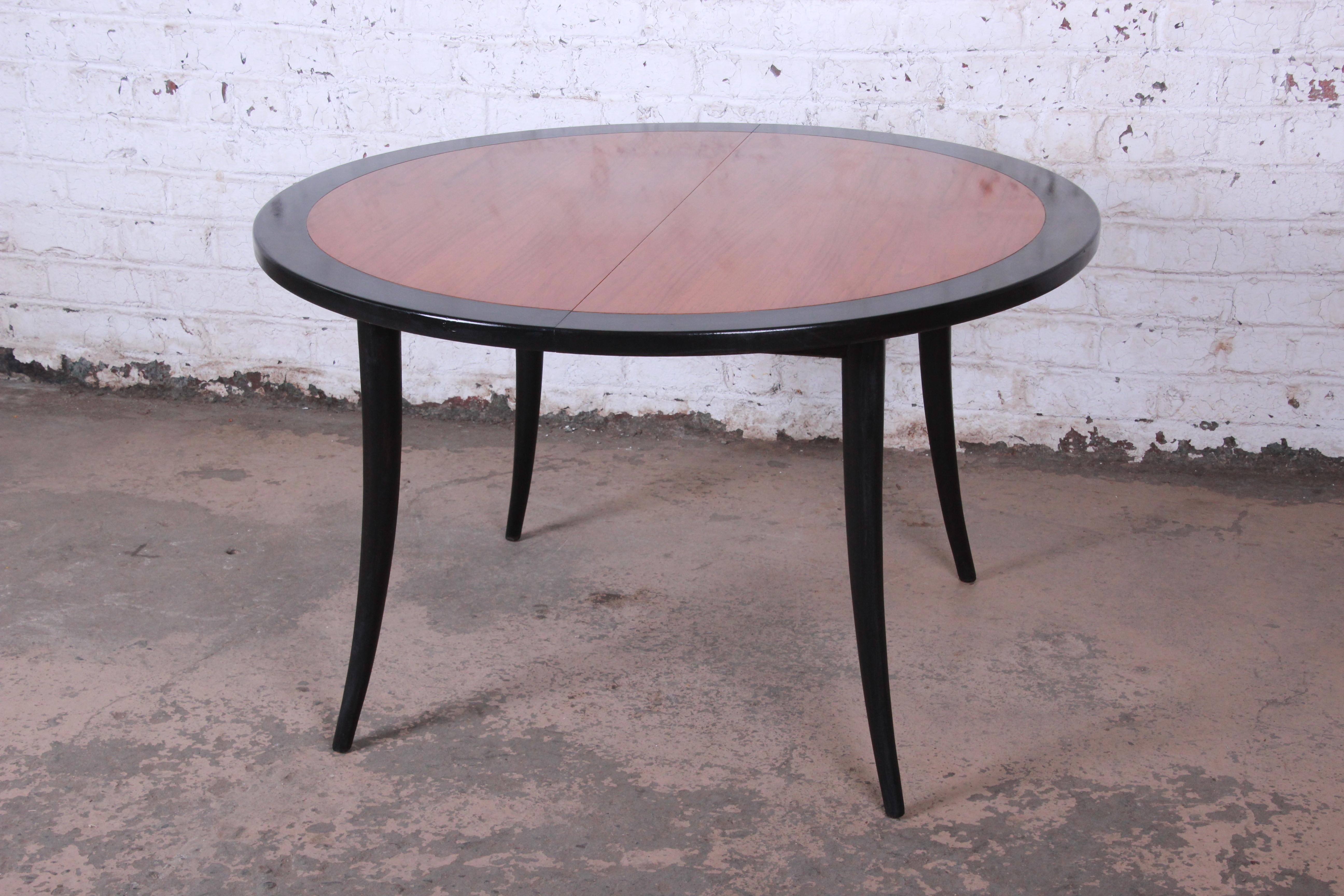 Harvey Probber Teak and Black Lacquer Saber Leg Extension Dining Table, 1950s 6
