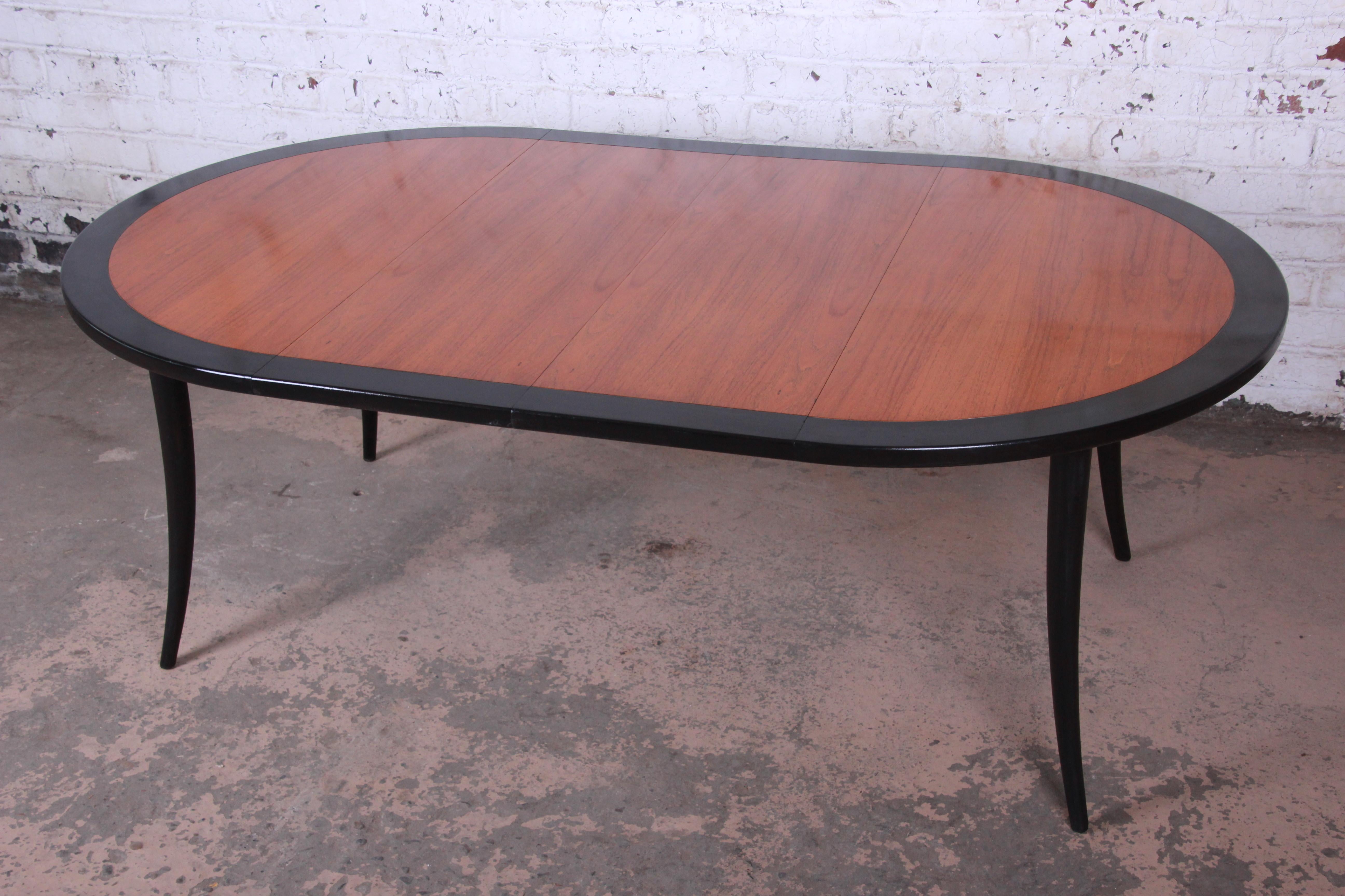 Mid-Century Modern Harvey Probber Teak and Black Lacquer Saber Leg Extension Dining Table, 1950s