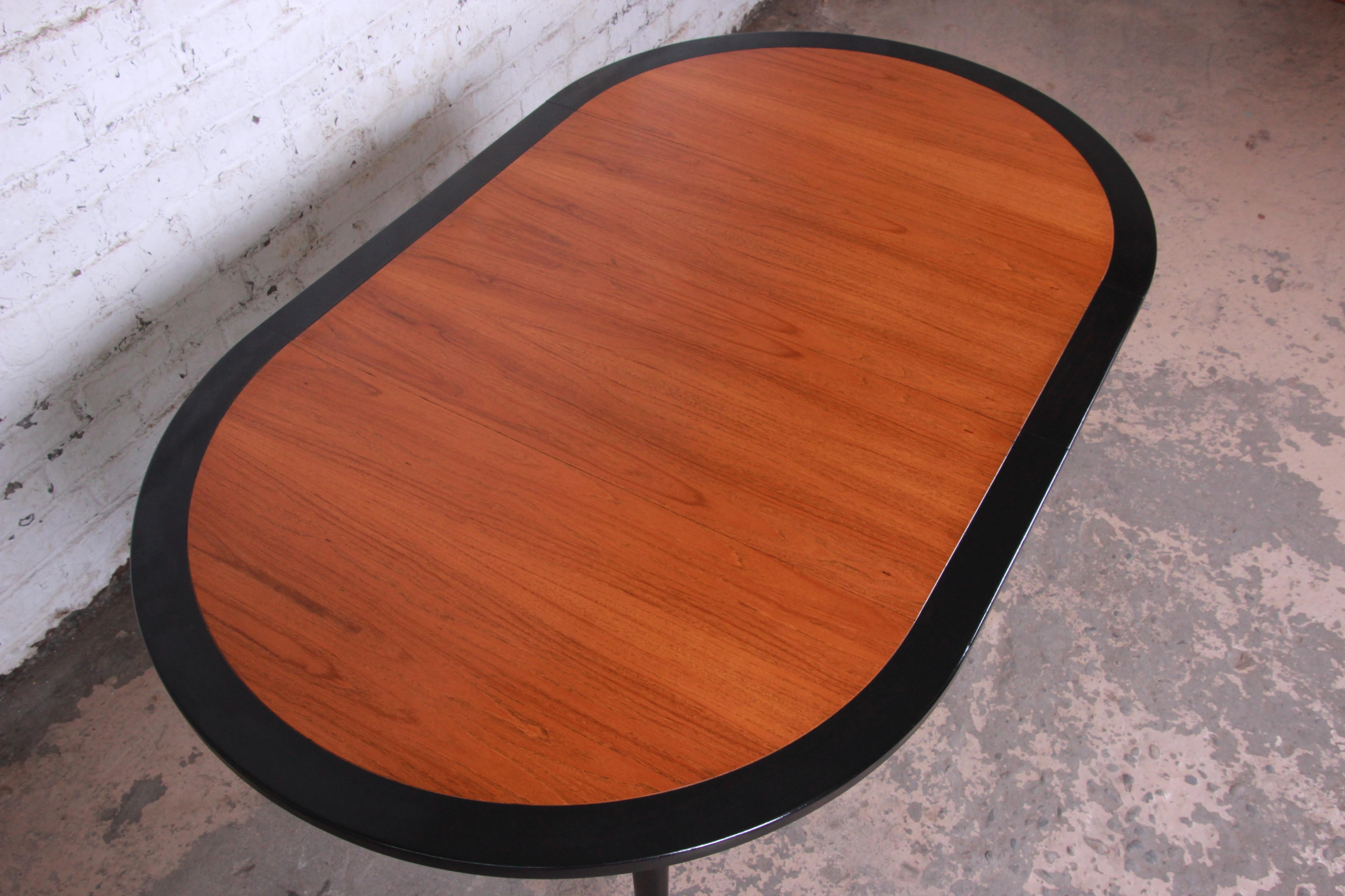 Harvey Probber Teak and Black Lacquer Saber Leg Extension Dining Table, 1950s In Good Condition In South Bend, IN