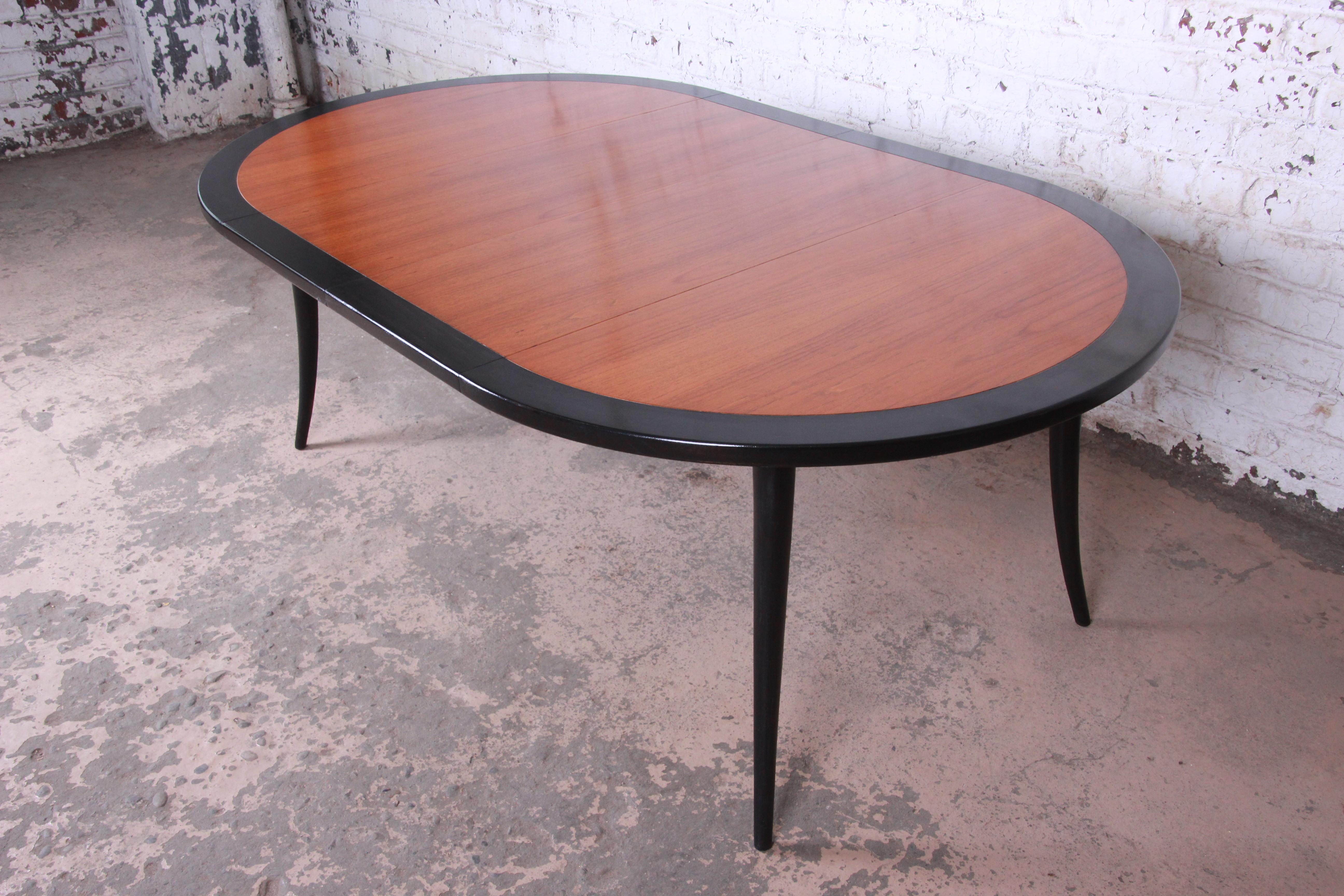 Harvey Probber Teak and Black Lacquer Saber Leg Extension Dining Table, 1950s 2