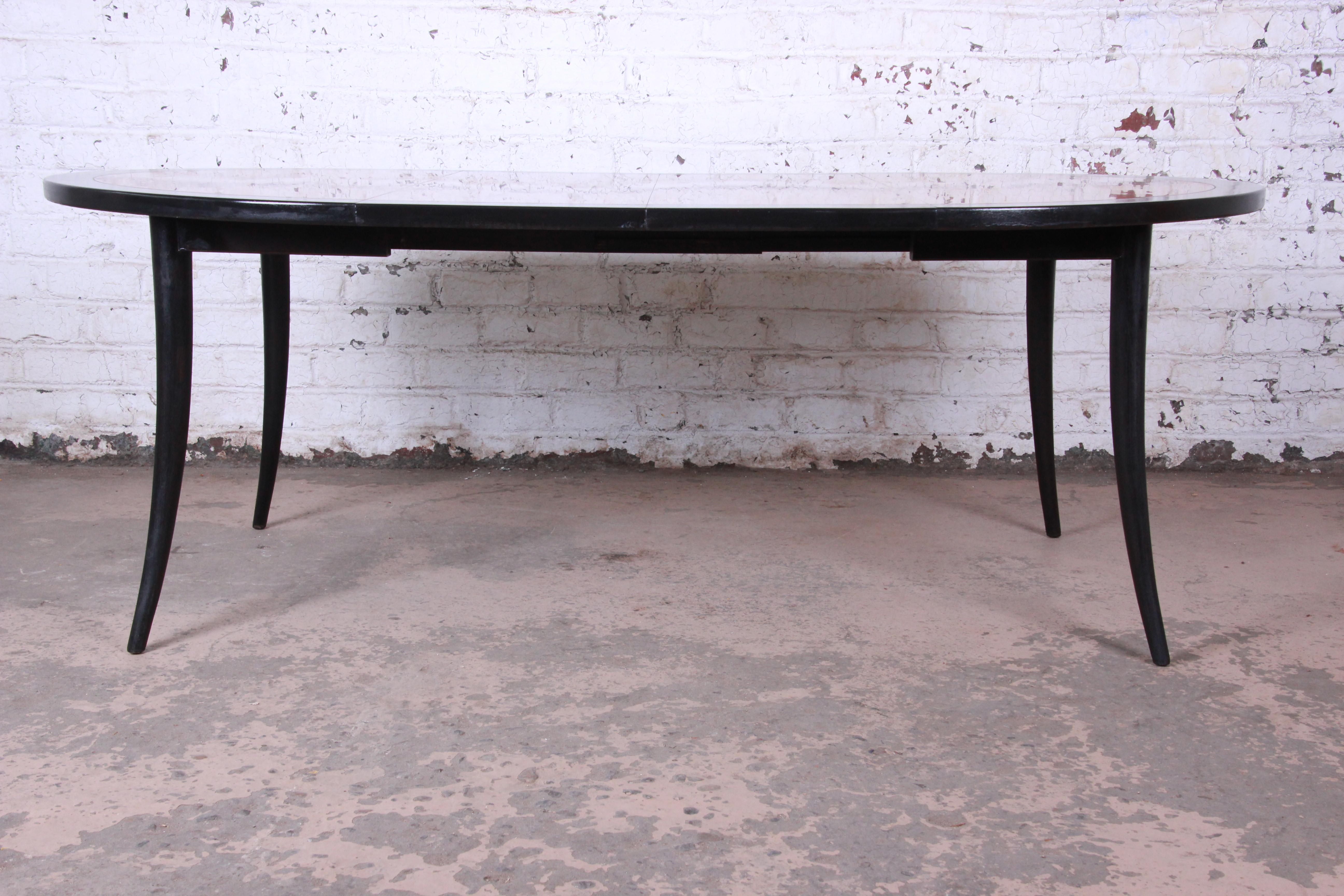 Harvey Probber Teak and Black Lacquer Saber Leg Extension Dining Table, 1950s 3