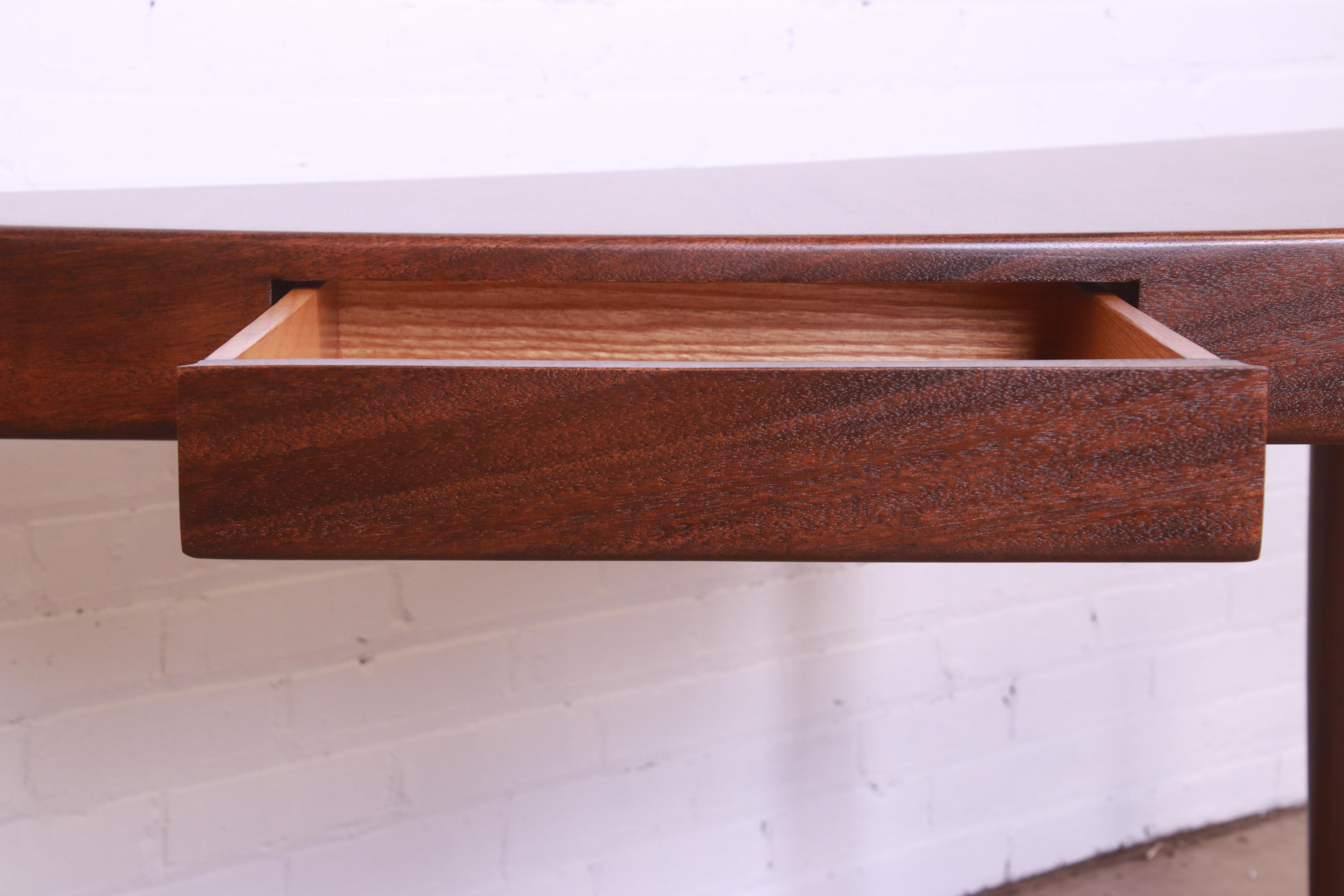 Harvey Probber Teak and Brass Triangle Desk or Console Table, Newly Refinished For Sale 5