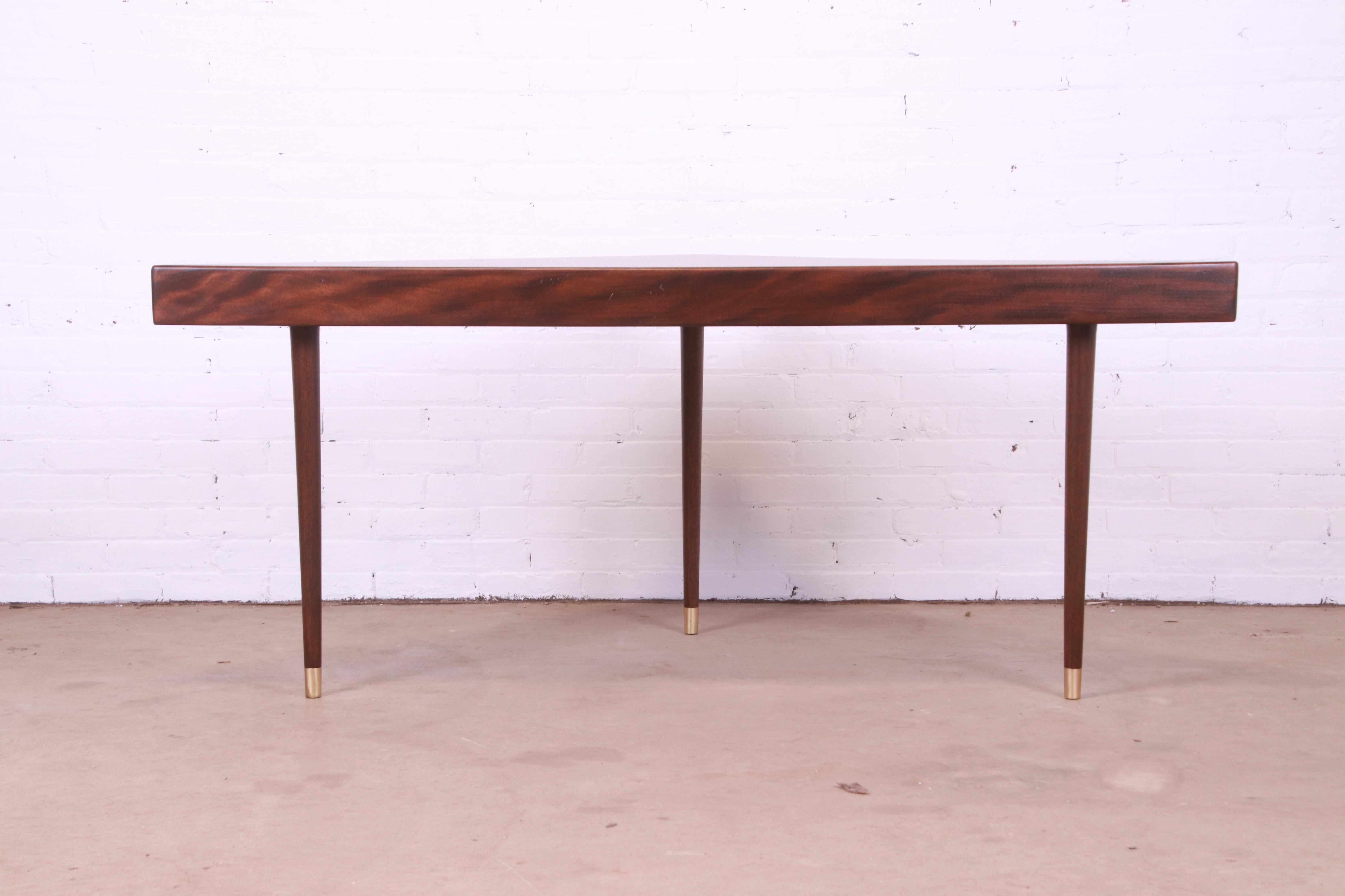 Harvey Probber Teak and Brass Triangle Desk or Console Table, Newly Refinished For Sale 8