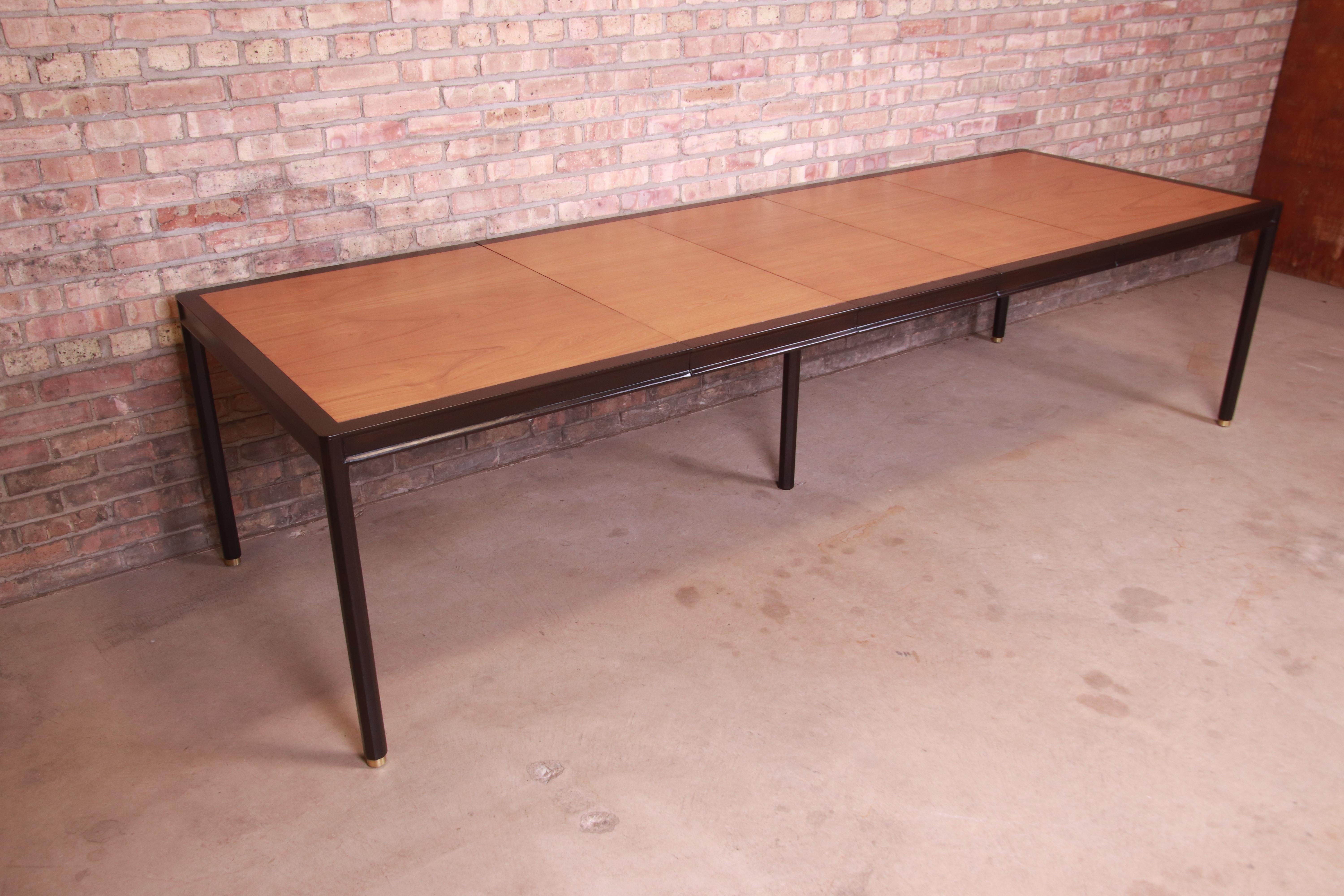 Mid-20th Century Harvey Probber Teak and Ebonized Mahogany Extension Dining Table, Refinished For Sale