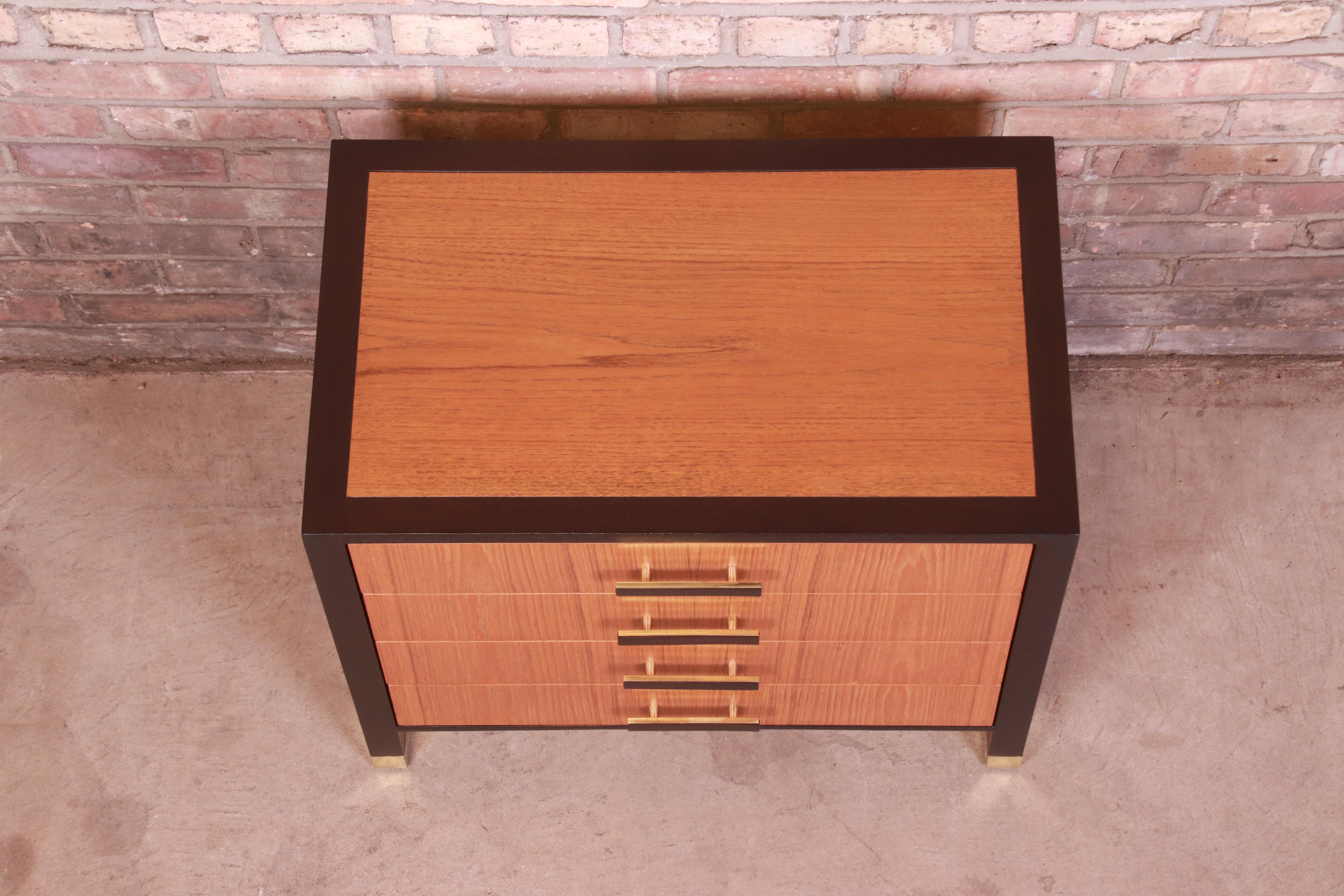 Harvey Probber Teak and Mahogany Nightstand or Bachelor Chest, Newly Refinished For Sale 4