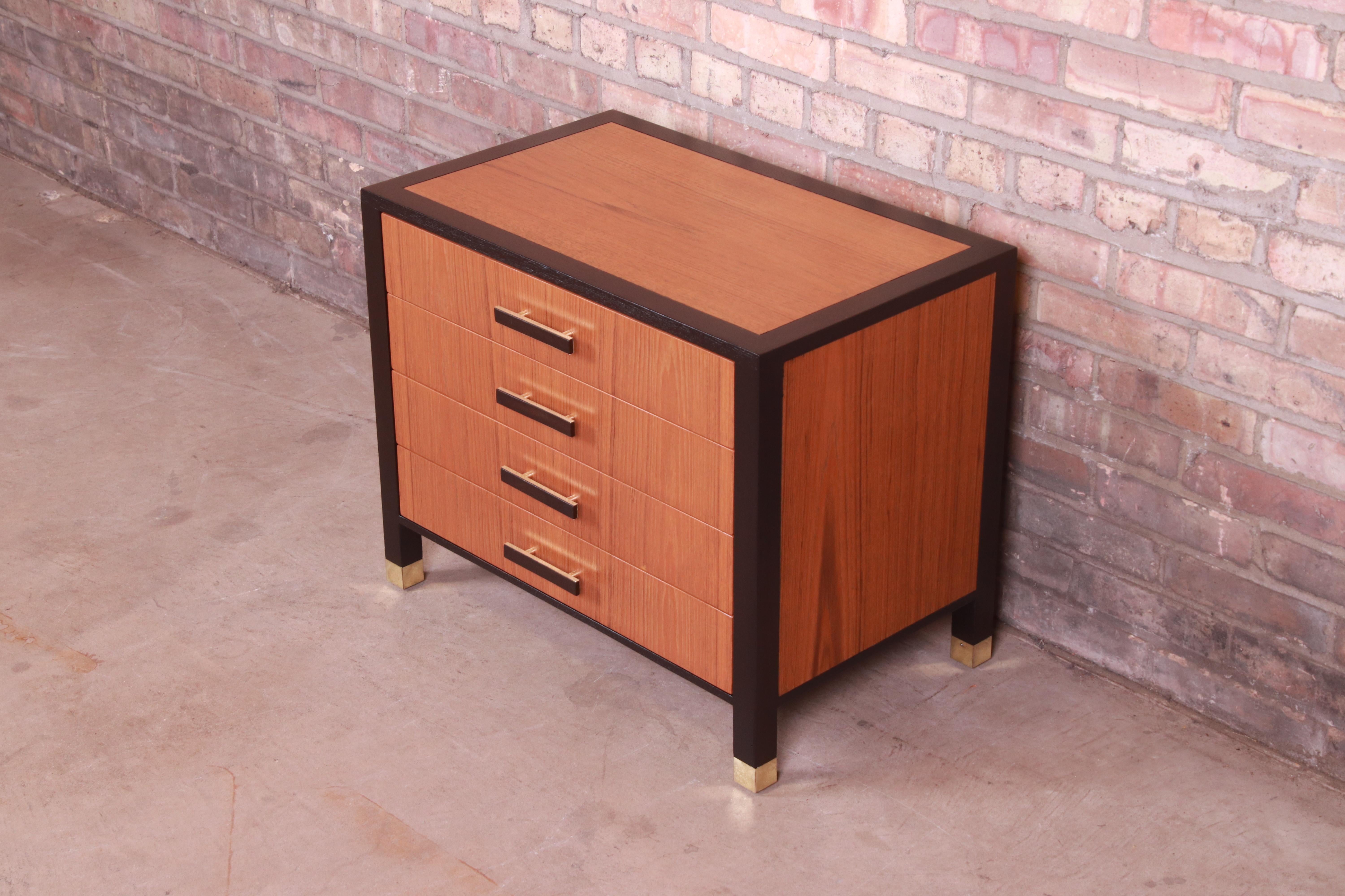 Mid-Century Modern Harvey Probber Teak and Mahogany Nightstand or Bachelor Chest, Newly Refinished For Sale
