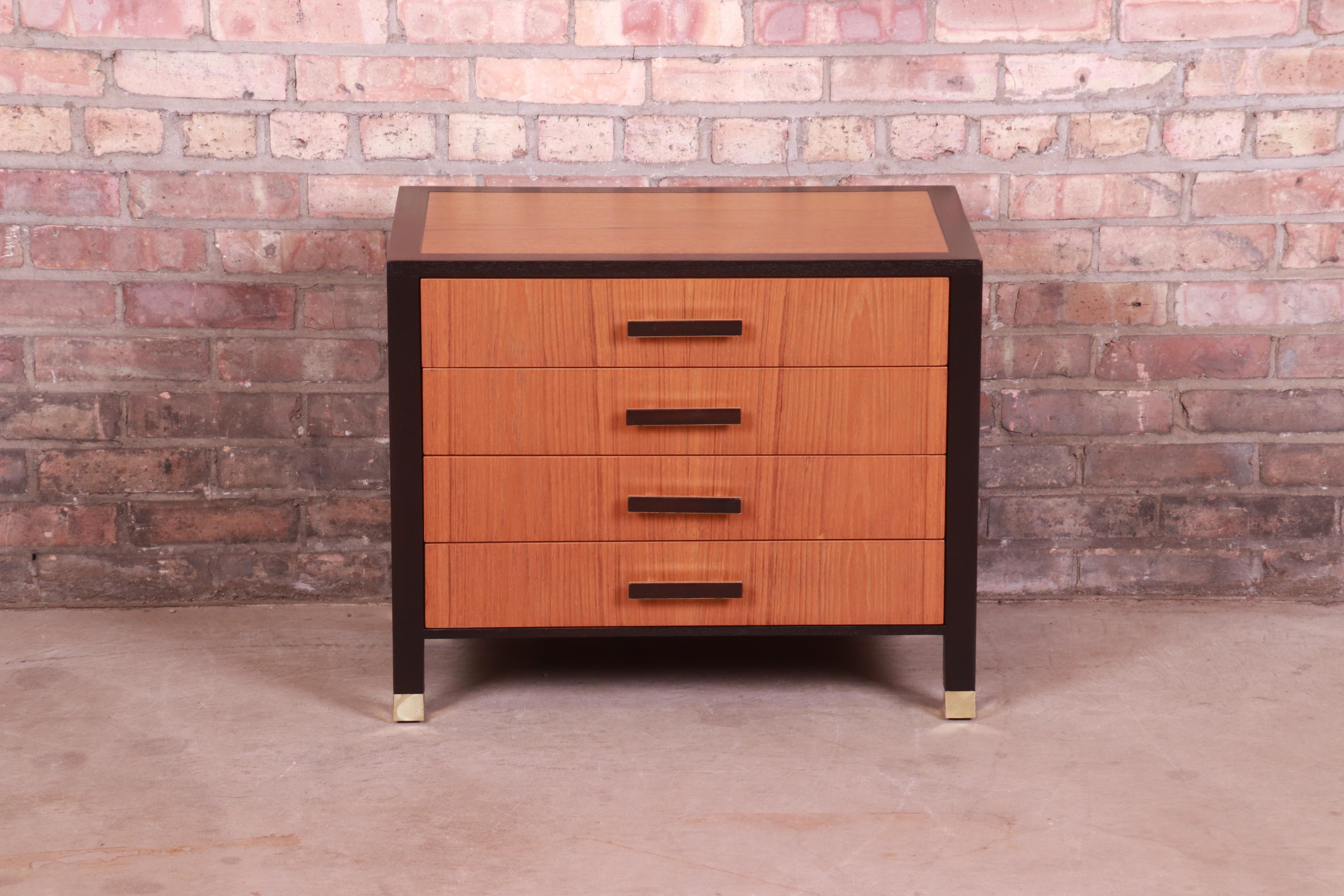 American Harvey Probber Teak and Mahogany Nightstand or Bachelor Chest, Newly Refinished For Sale