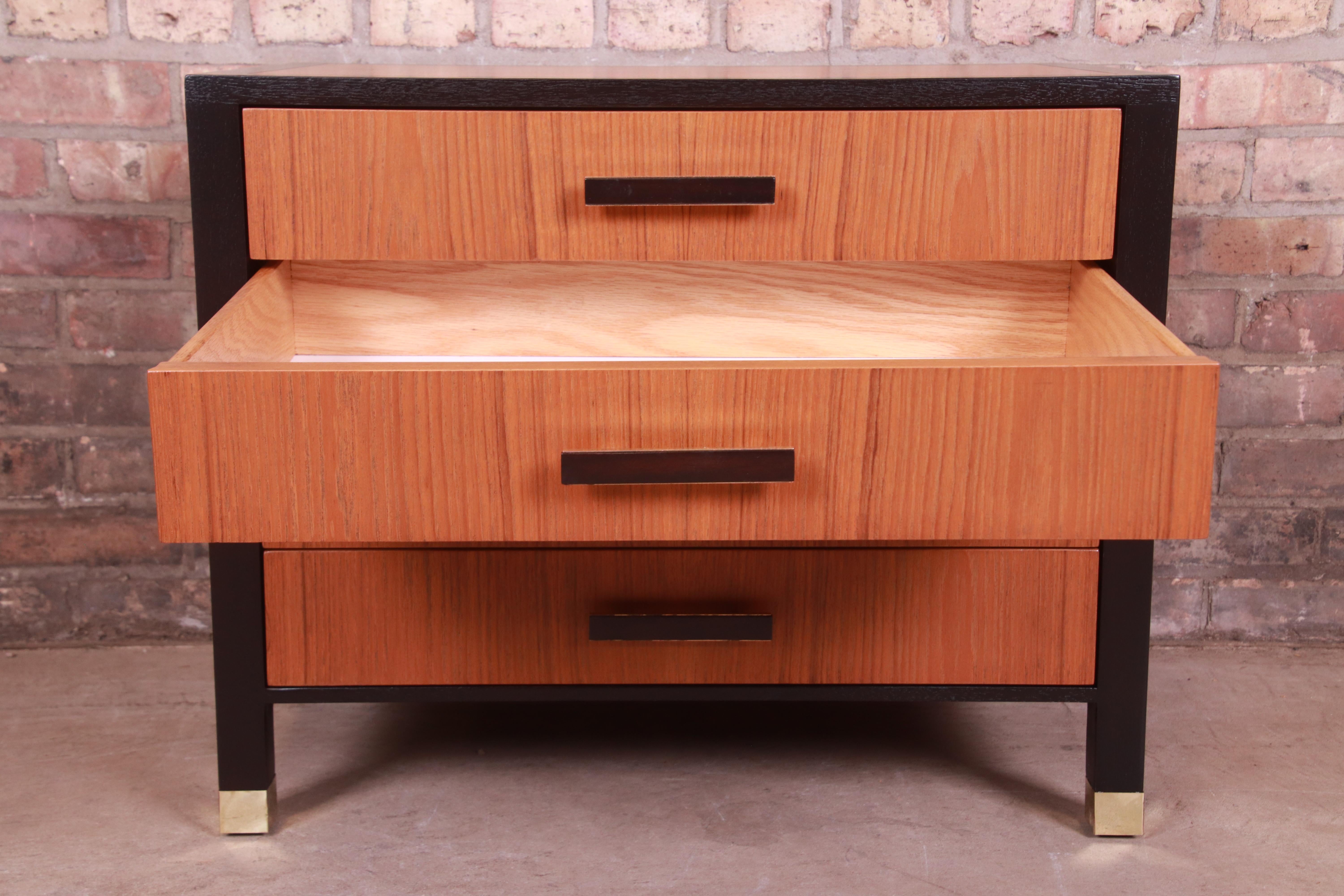 Harvey Probber Teak and Mahogany Nightstand or Bachelor Chest, Newly Refinished For Sale 1