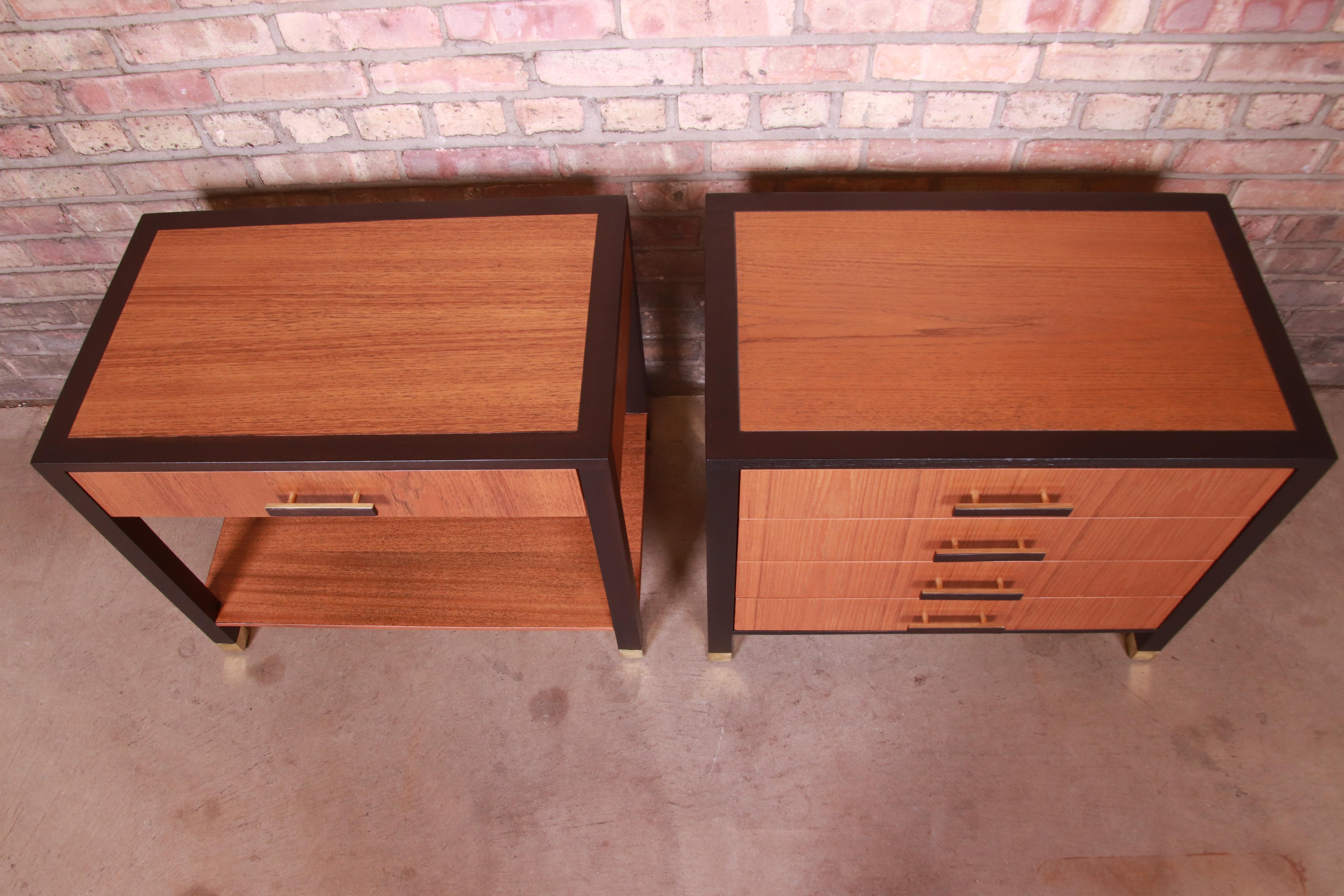 Harvey Probber Teak and Mahogany Nightstands, Newly Refinished For Sale 3