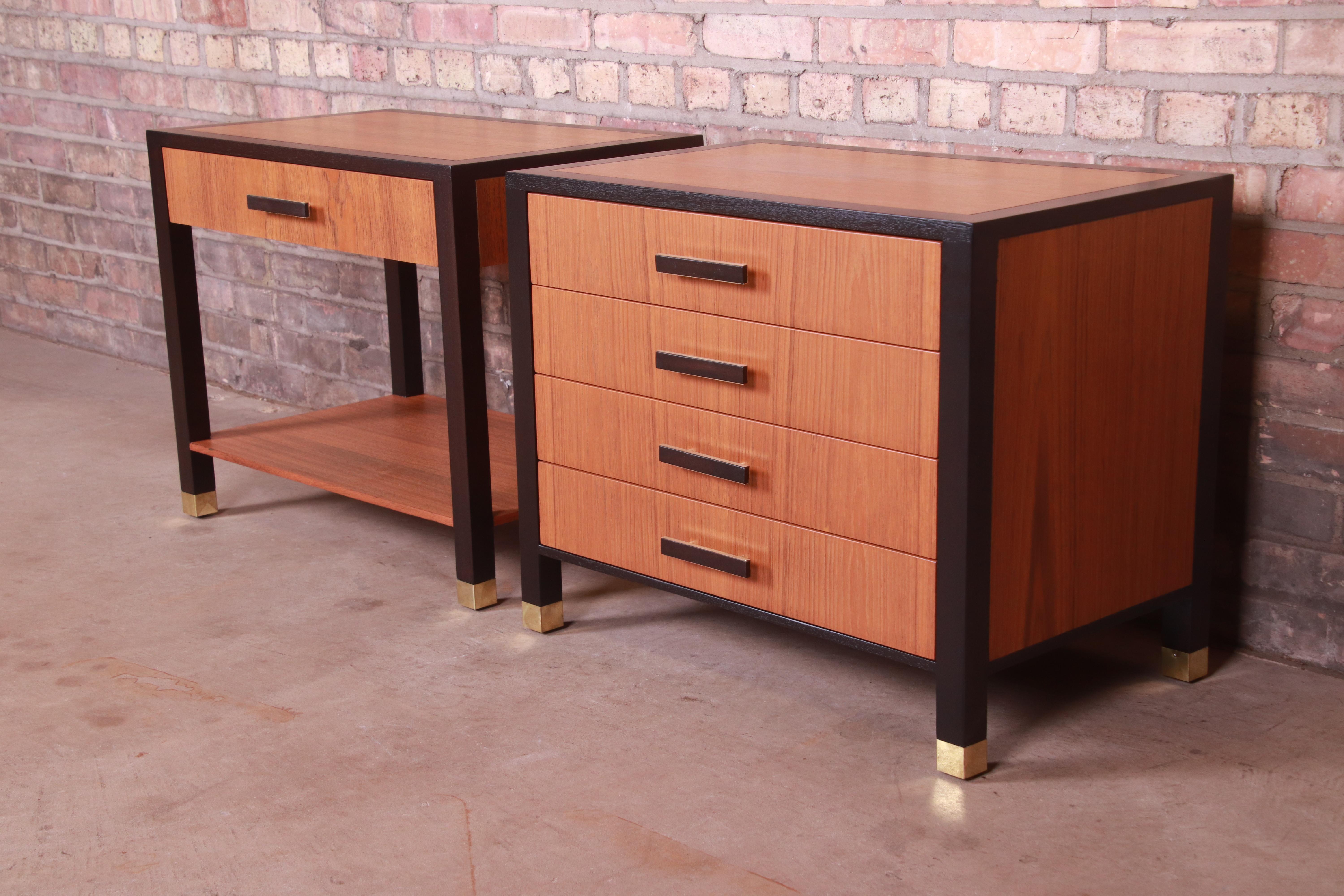 American Harvey Probber Teak and Mahogany Nightstands, Newly Refinished For Sale