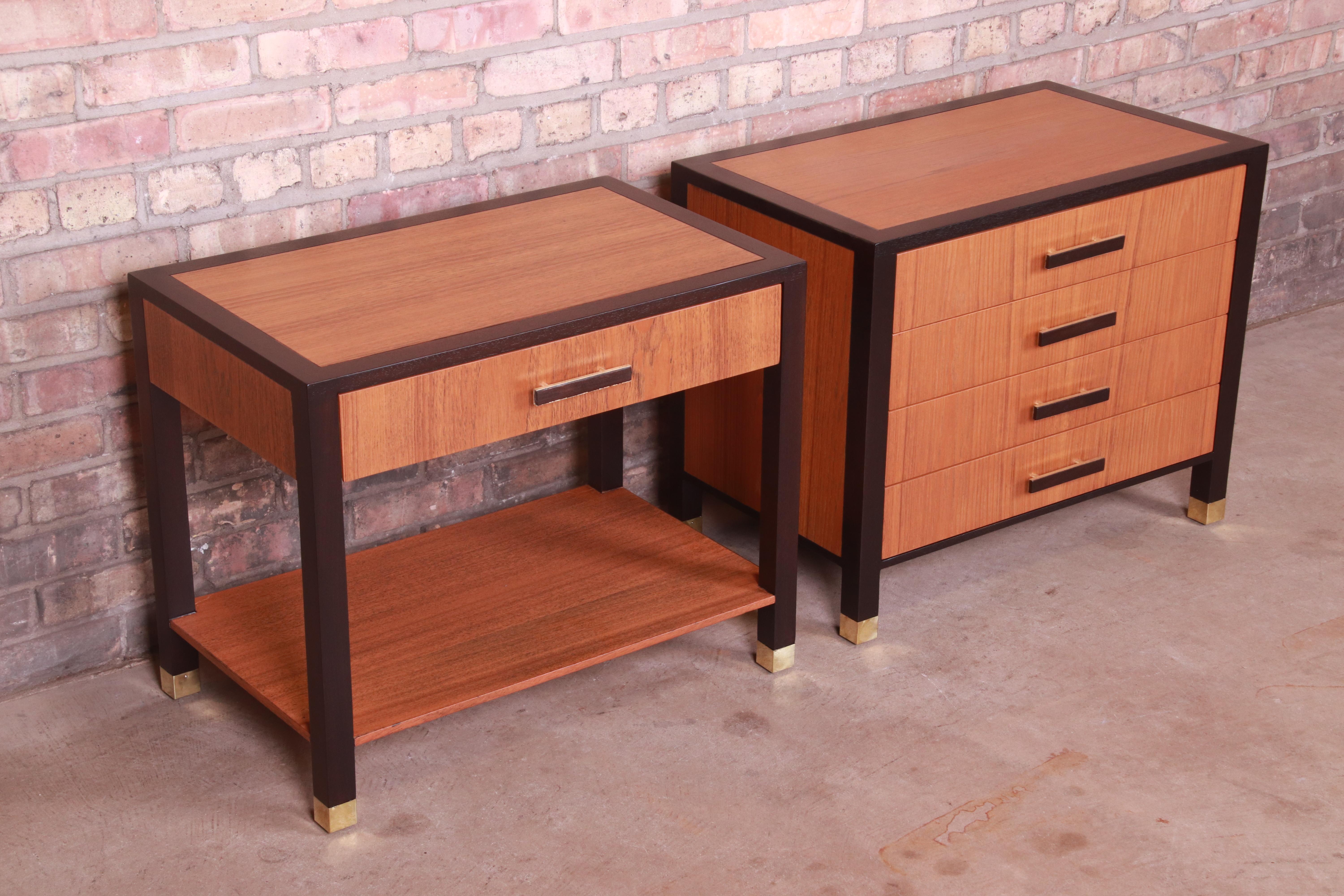 Harvey Probber Teak and Mahogany Nightstands, Newly Refinished In Good Condition For Sale In South Bend, IN