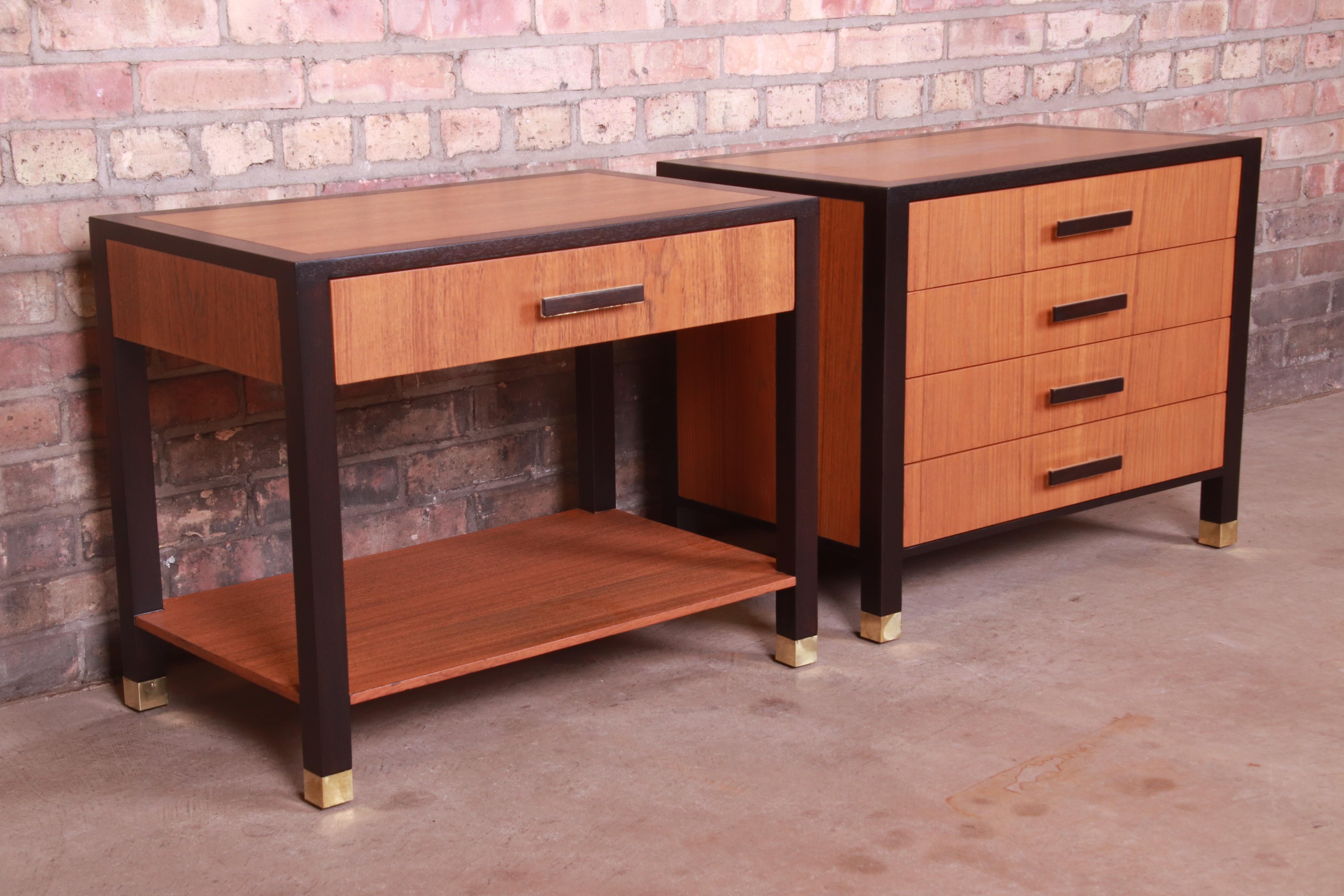 Mid-20th Century Harvey Probber Teak and Mahogany Nightstands, Newly Refinished For Sale