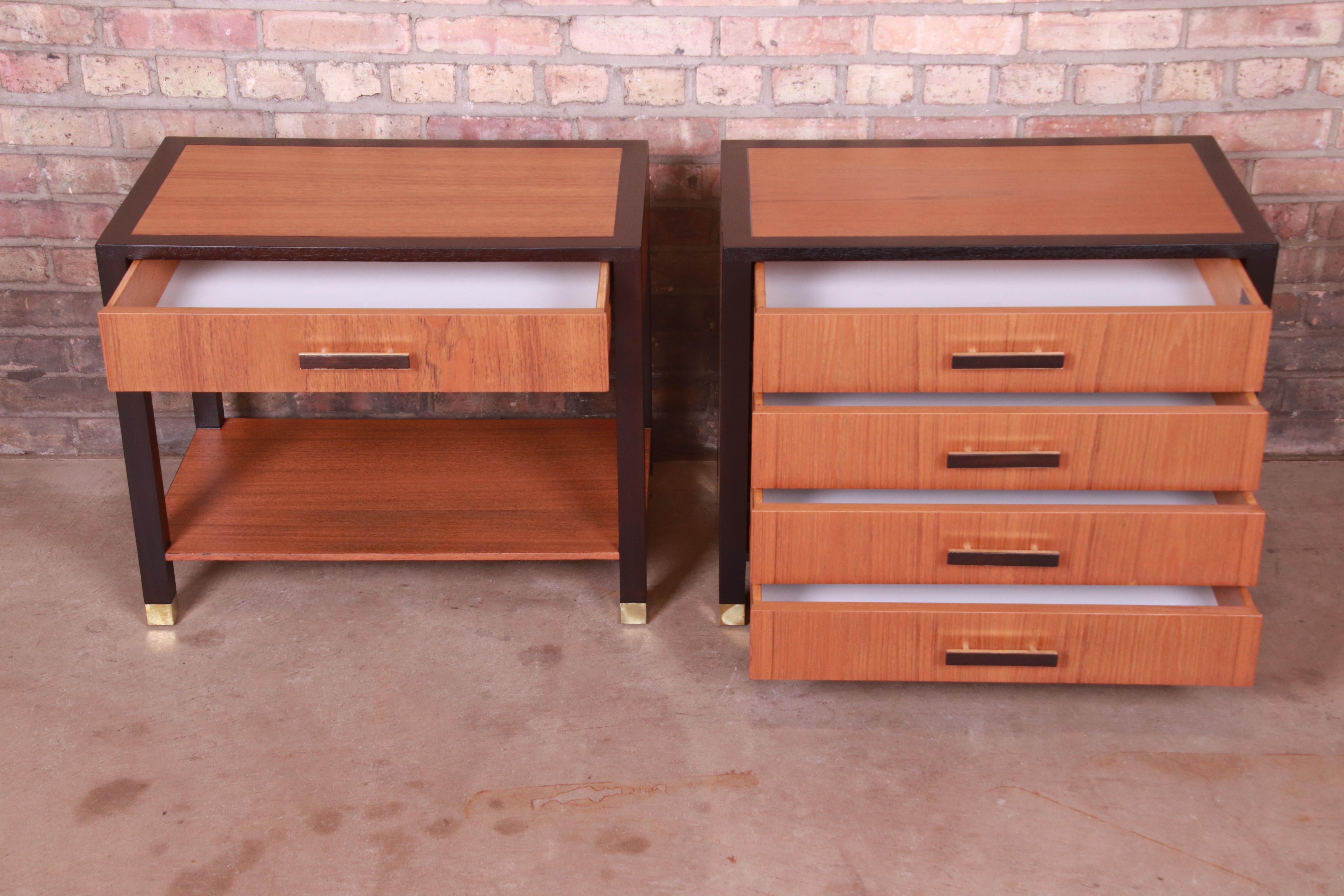 Harvey Probber Teak and Mahogany Nightstands, Newly Refinished For Sale 1