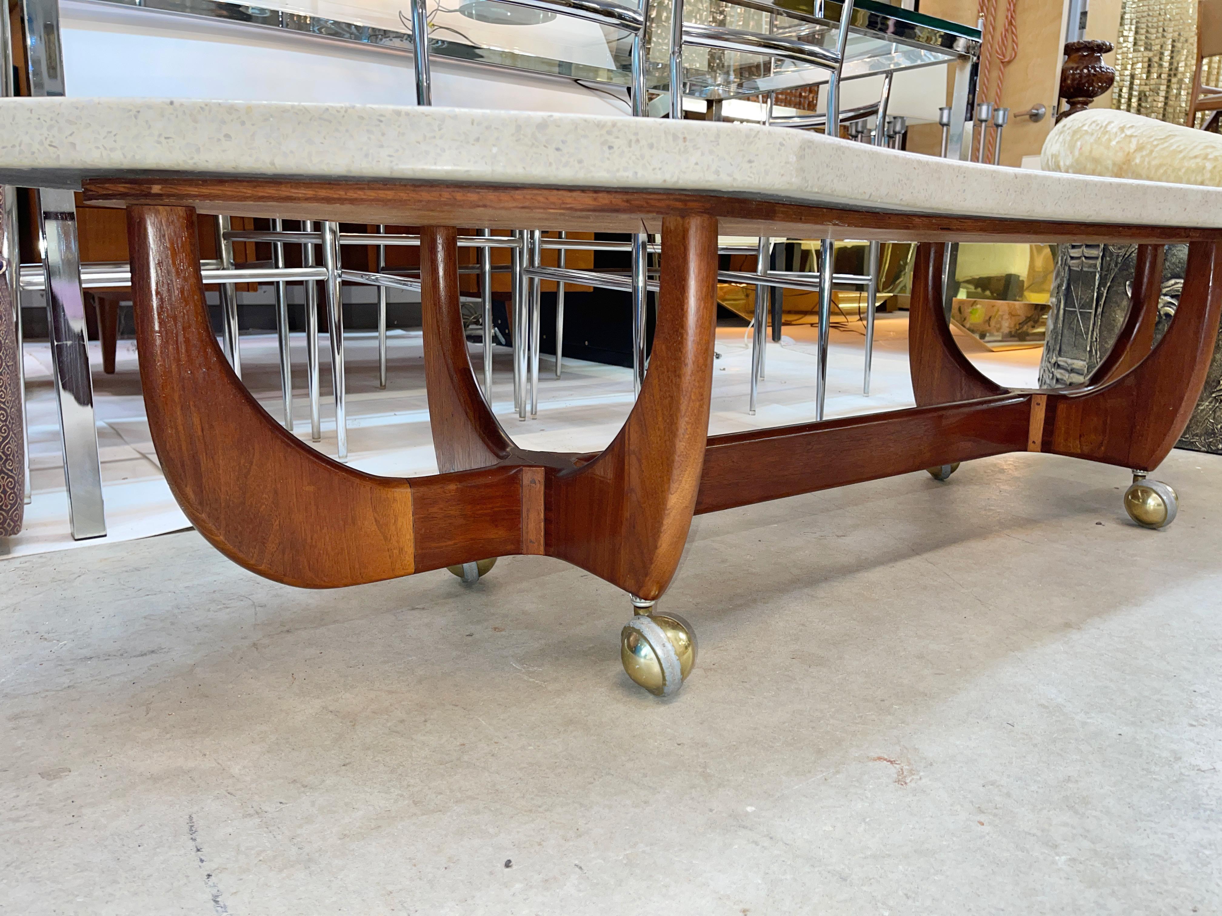 Harvey Probber Terrazzo and Walnut Coffee Table on Brass Casters 5