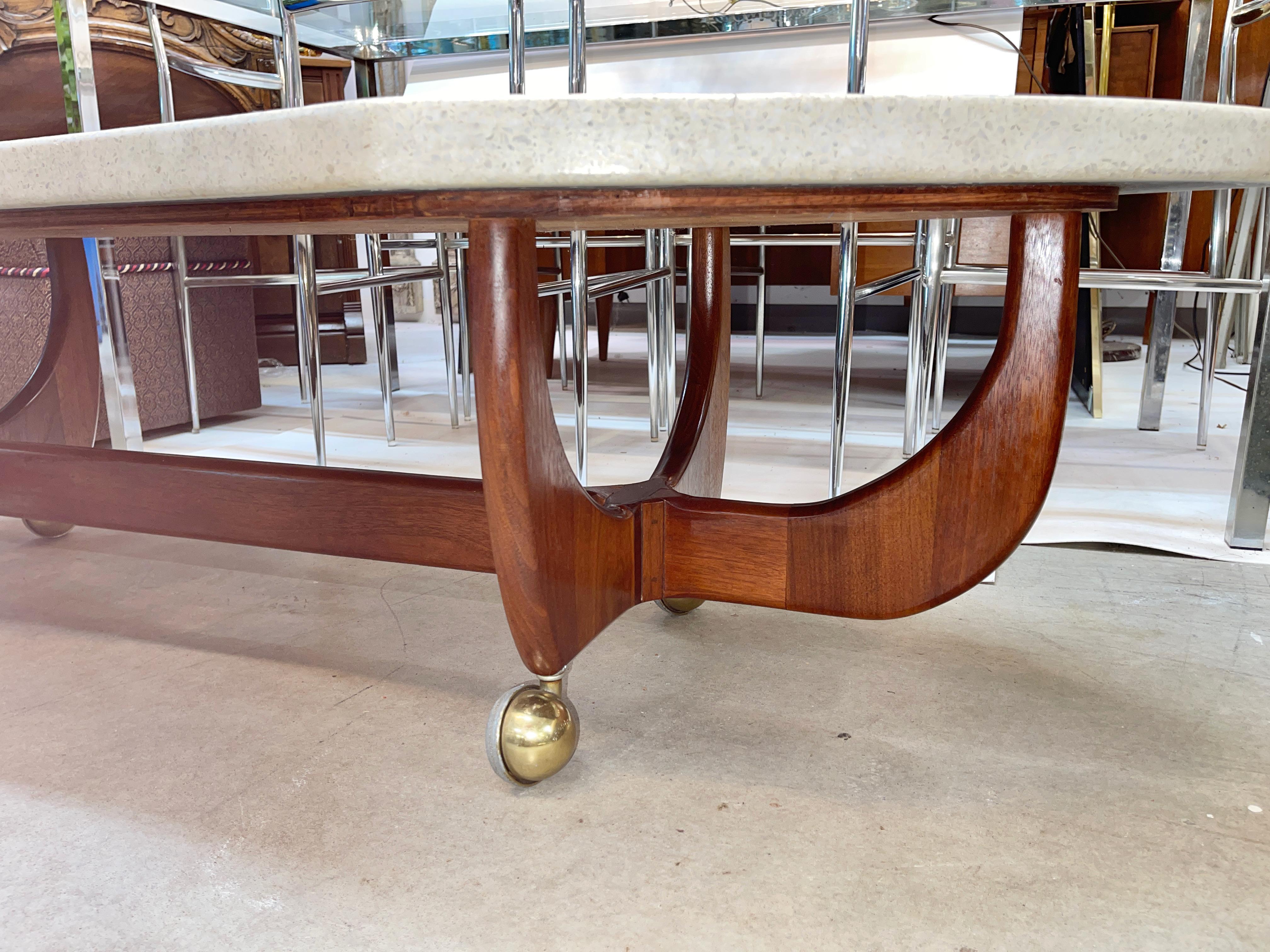 Harvey Probber Terrazzo and Walnut Coffee Table on Brass Casters 6
