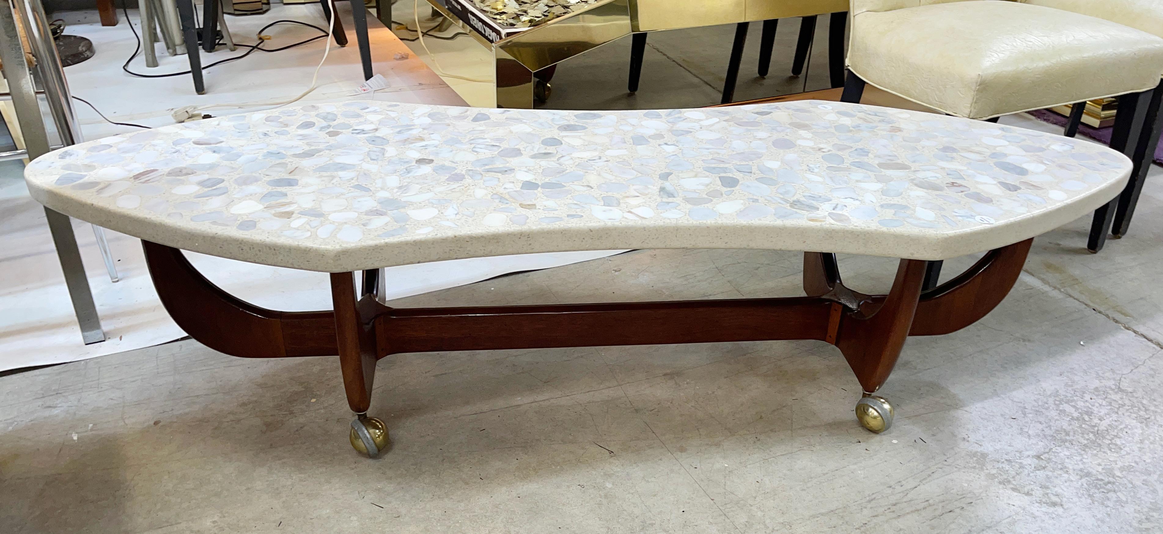 Harvey Probber Terrazzo and Walnut Coffee Table on Brass Casters 9