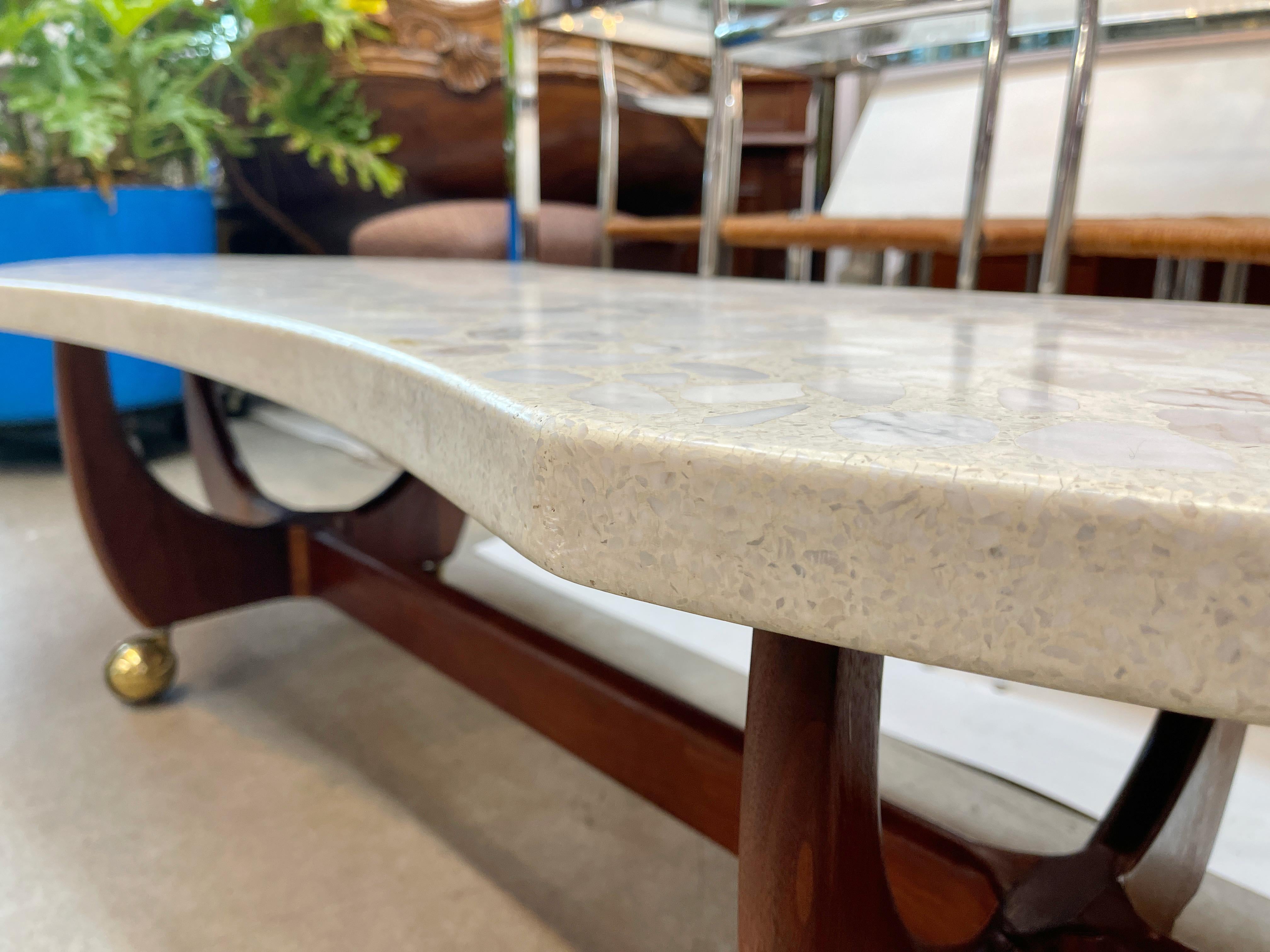 Harvey Probber Terrazzo and Walnut Coffee Table on Brass Casters 10