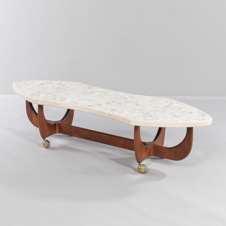 Harvey Probber Terrazzo and Walnut Coffee Table on Brass Casters For Sale 12